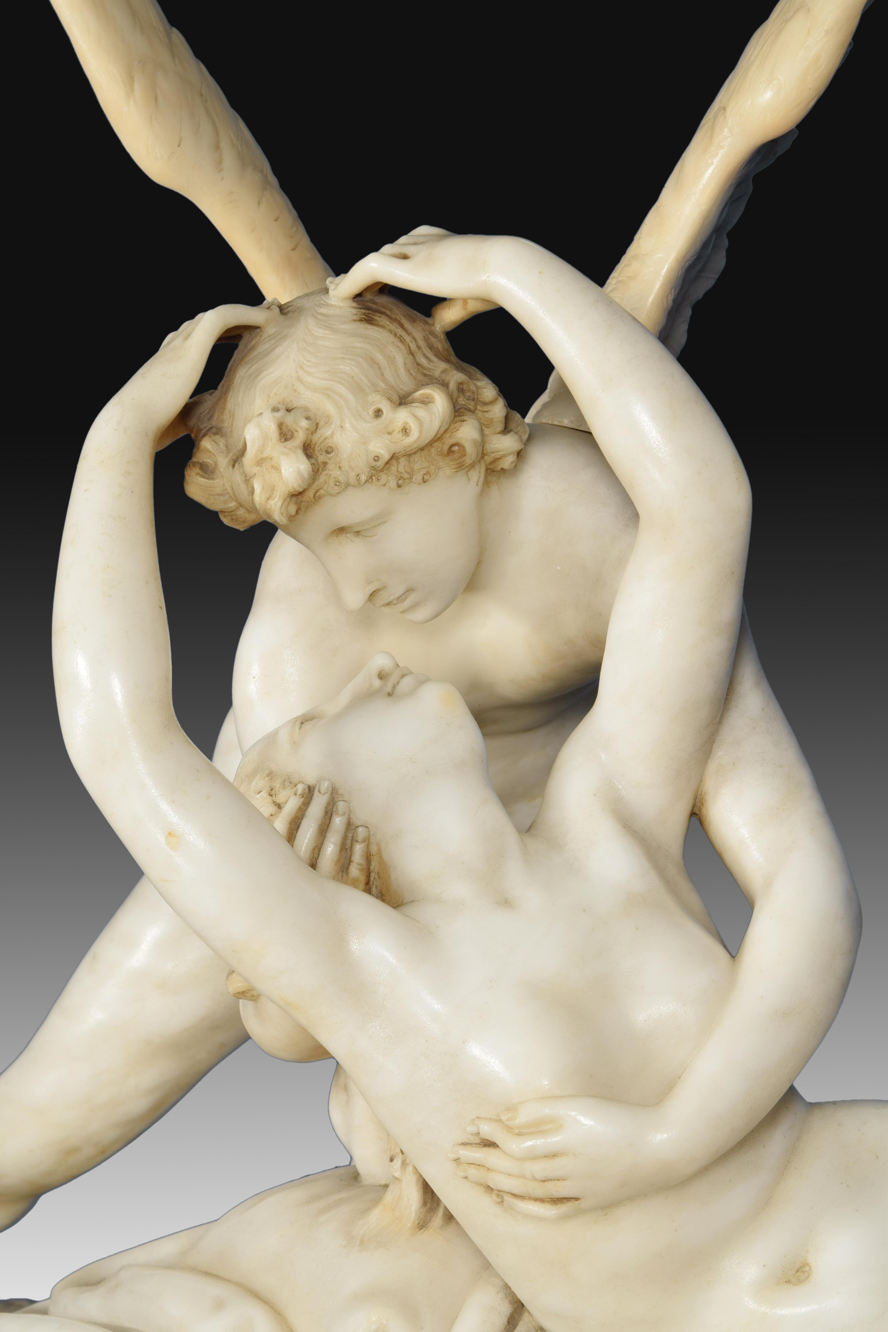 19th Century Psyche Revived by Cupid's Kiss, Alabaster, Marble, after Antonio Canova