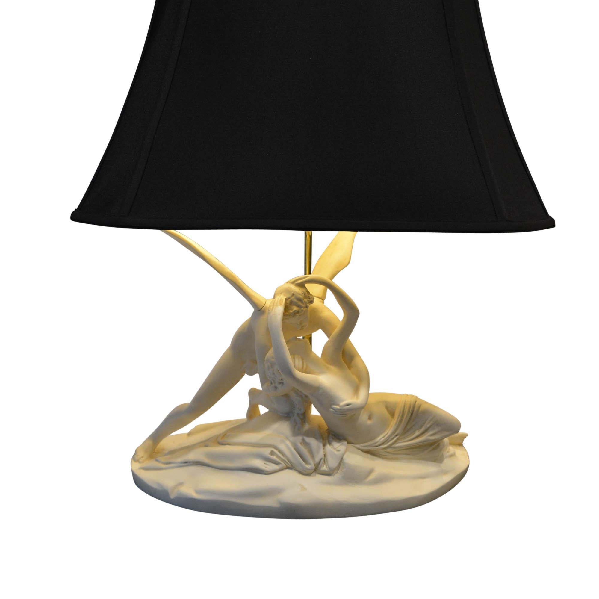 Psyche Revived by Cupid's Kiss Lamp on Marble Base Black Shade Gold Lining 4