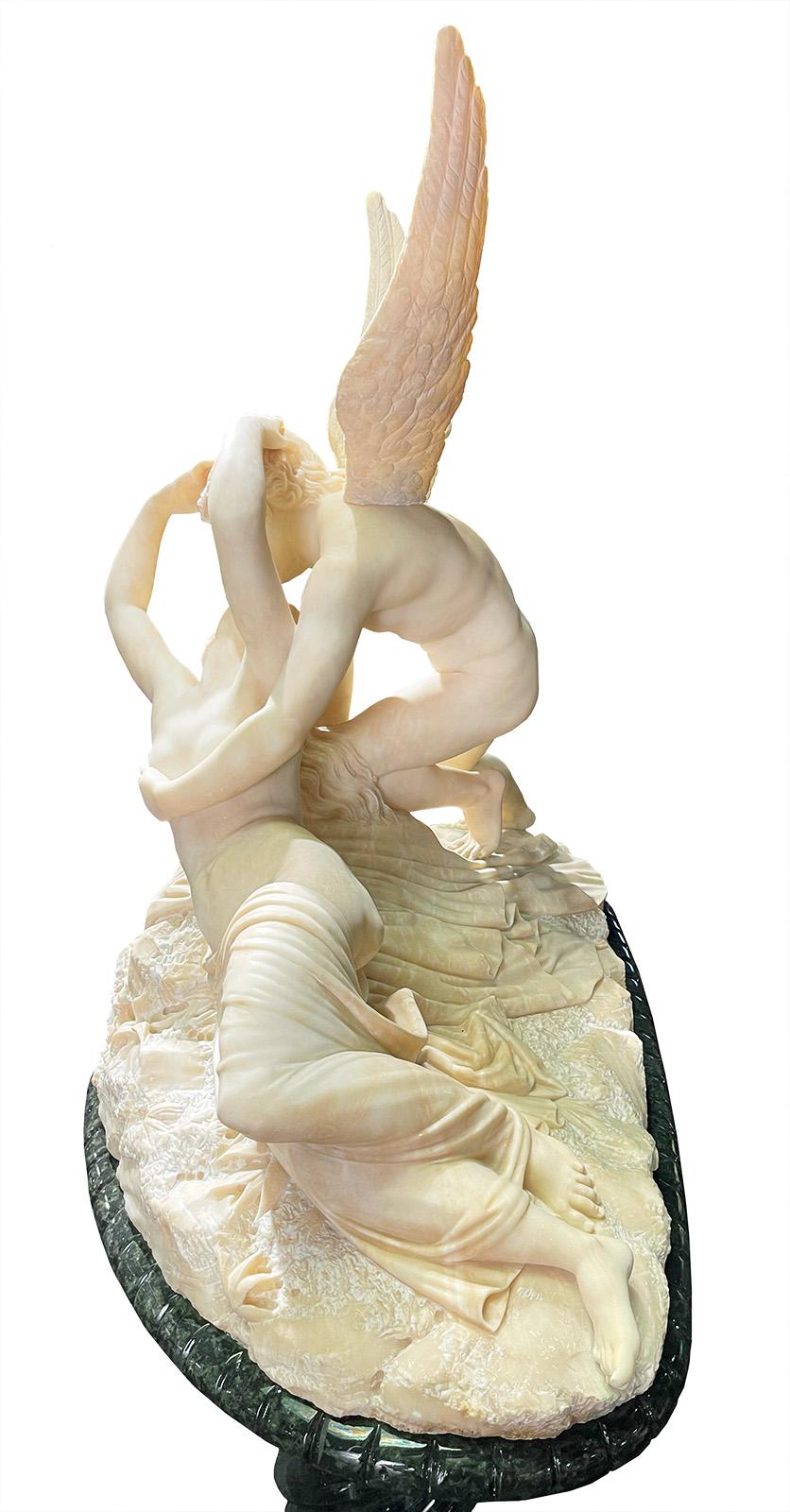 19th Century Psyche Revived by Cupid's Kiss Marble Sculpture on Pedestal after Antonio Canova For Sale