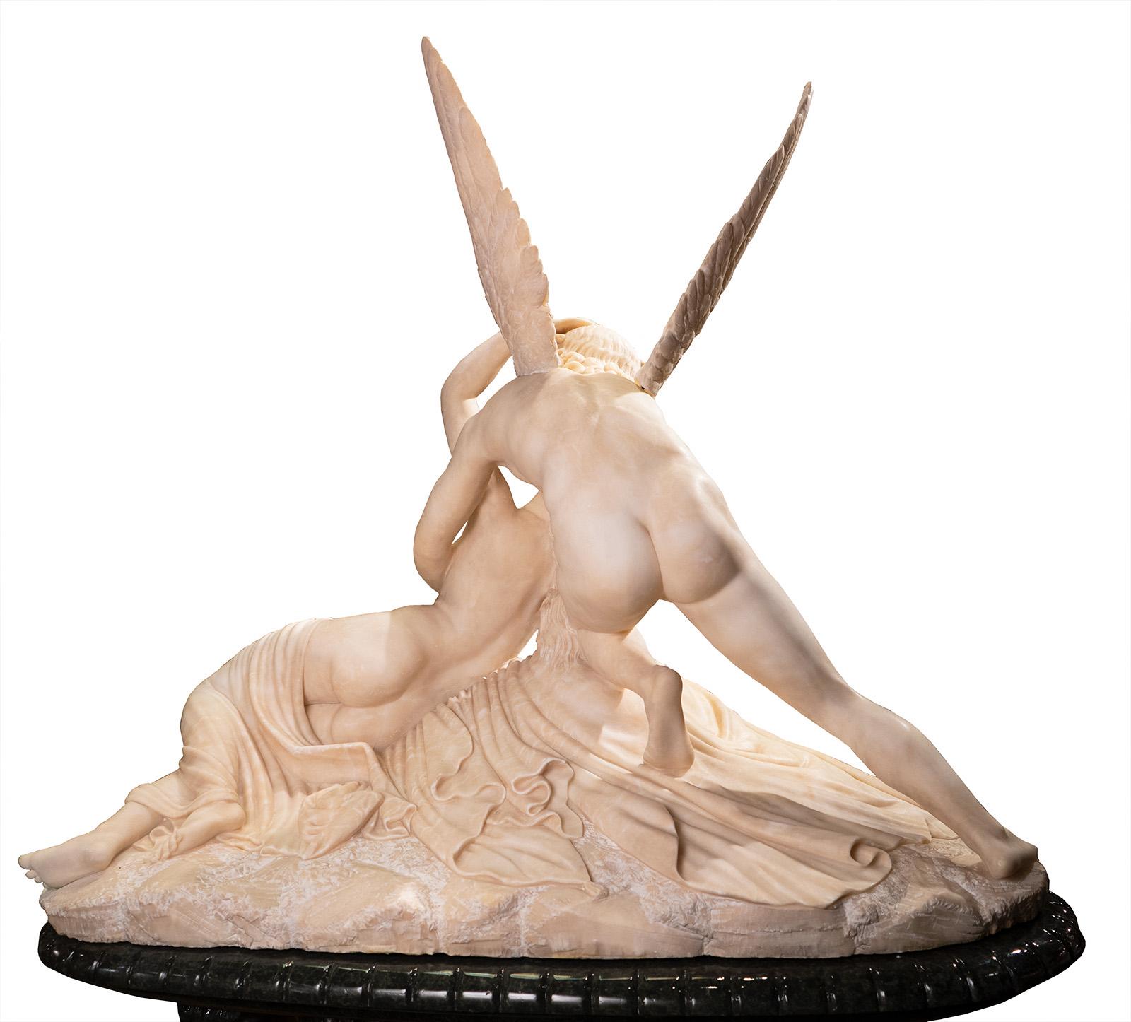 Psyche Revived by Cupid's Kiss Marble Sculpture on Pedestal after Antonio Canova For Sale 1