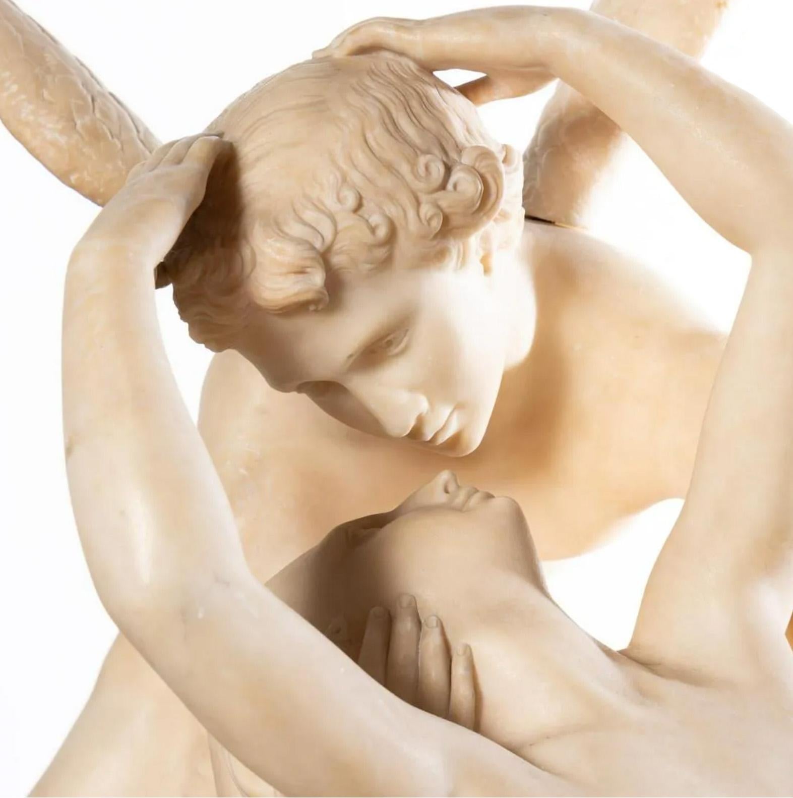 Psyche Revived by Cupid's Kiss Marble Sculpture on Pedestal after Antonio Canova For Sale 4