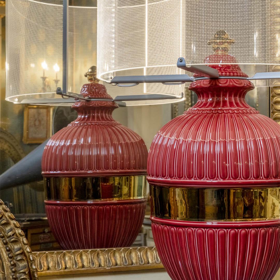 Hand-Crafted Psyche Touch Lamp, Pompeian Red & Gold For Sale