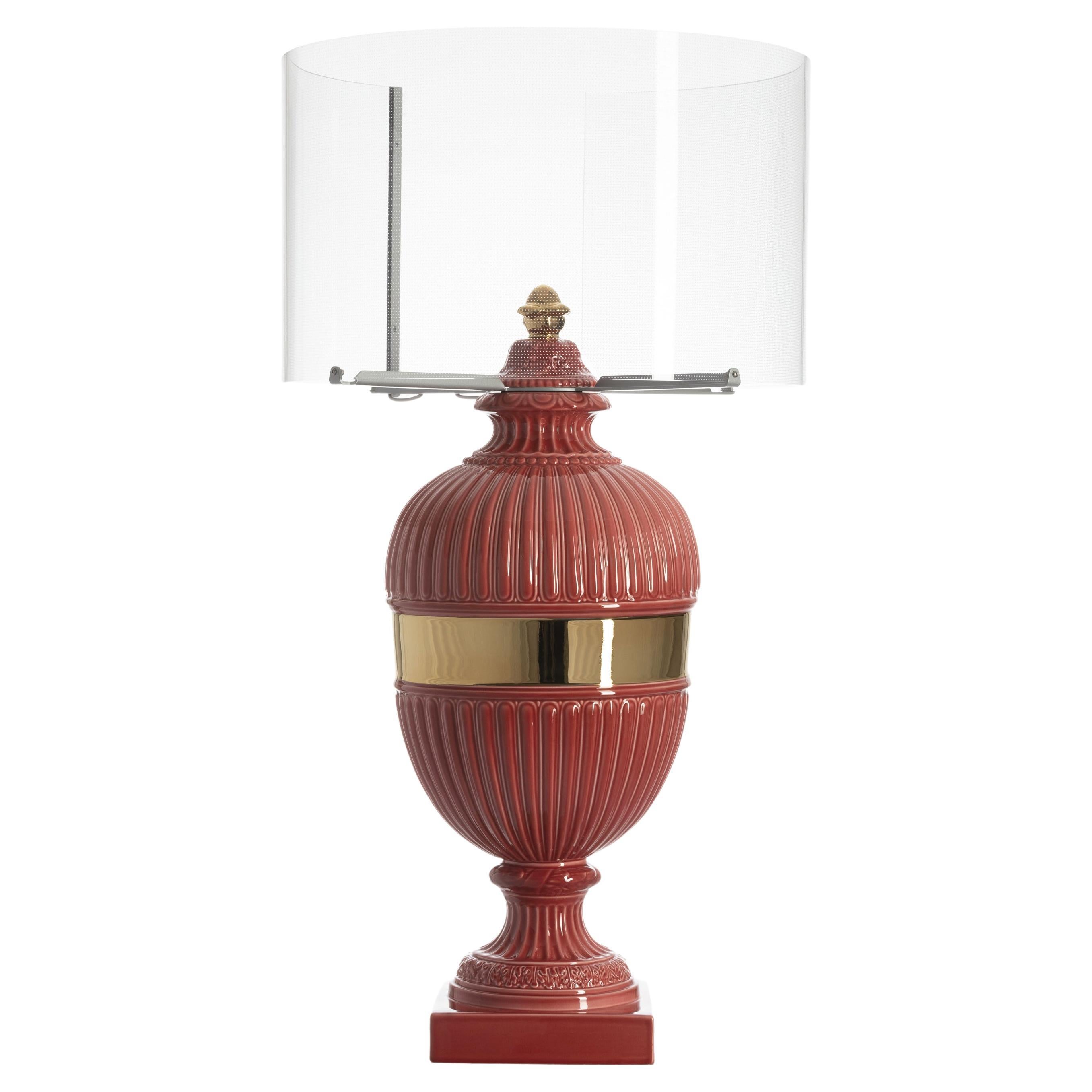 Psyche Touch Lamp, Pompeian Red & Gold For Sale