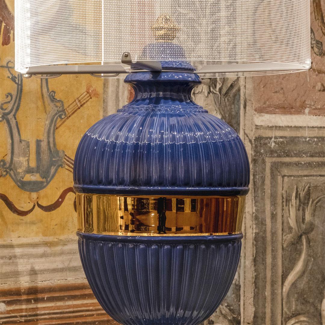Italian Psyche Touch Lamp, Royal Blue & Gold For Sale