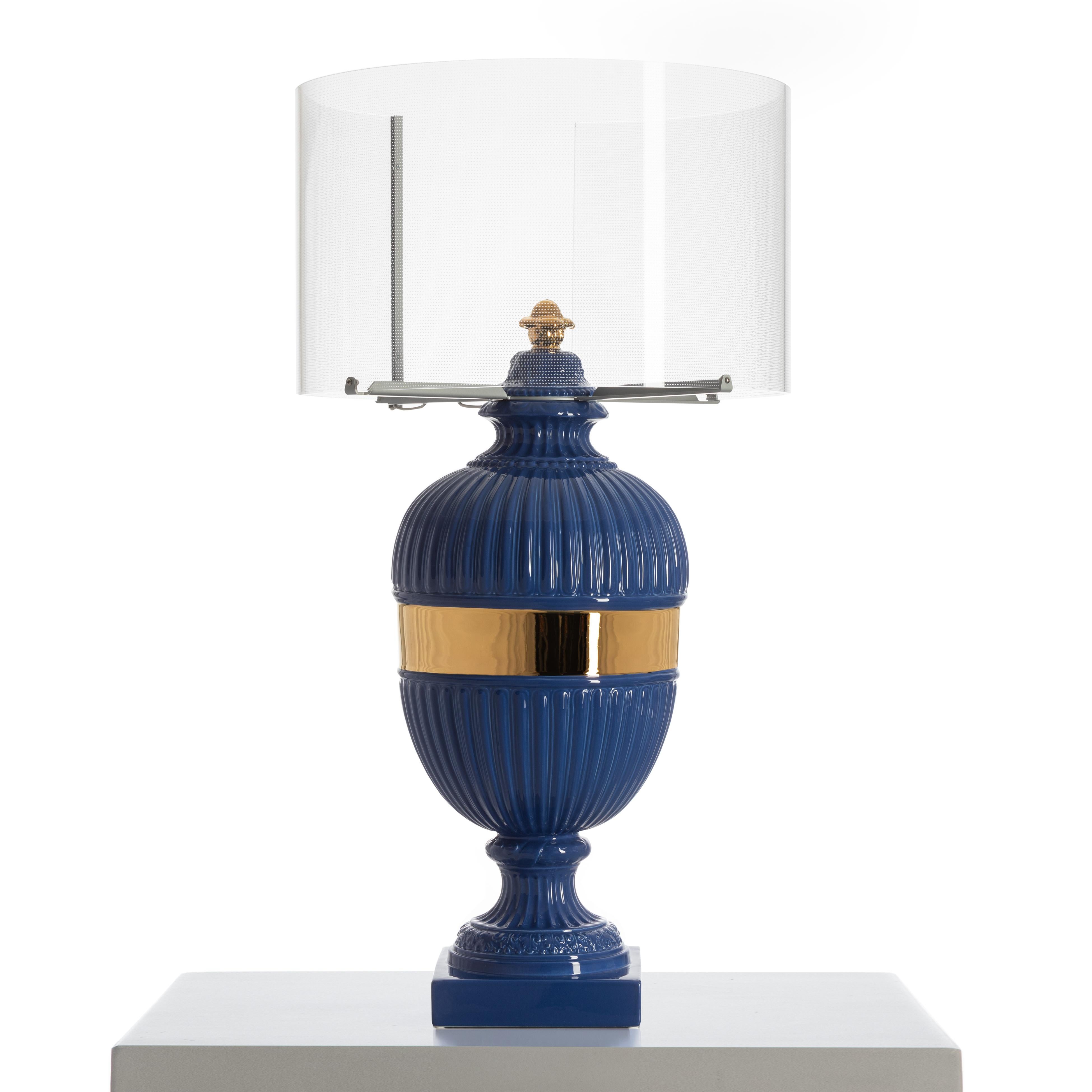 Psyche Touch Lamp, Royal Blue & Gold In New Condition For Sale In Mantova, MN