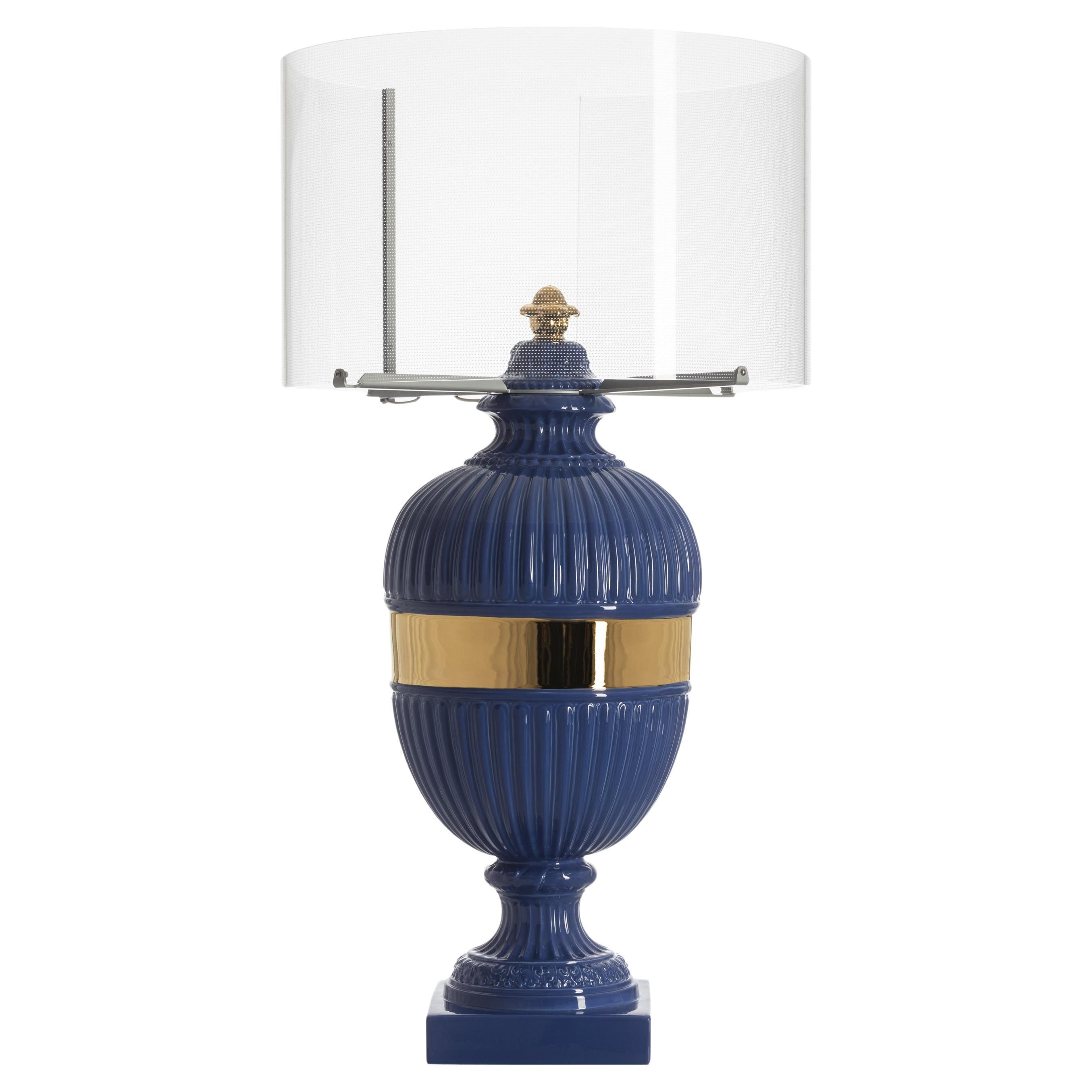 Psyche Touch Lamp, Royal Blue & Gold For Sale