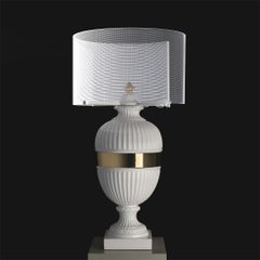 Lampe à touche psychédélique, blanche et dorée