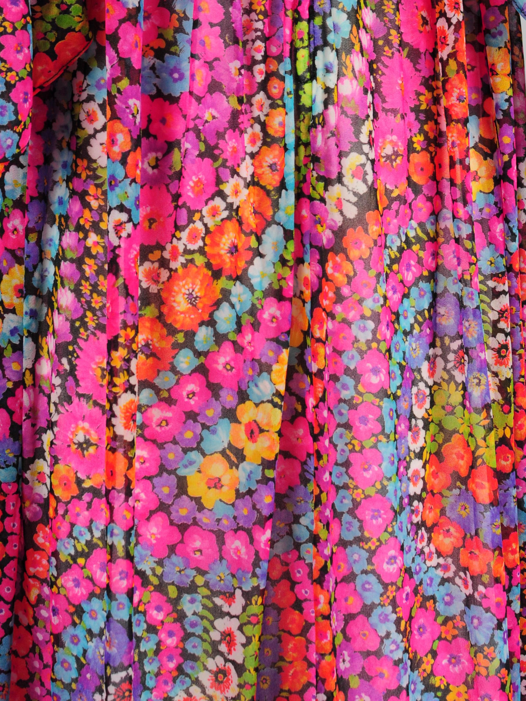 Psychedelic Flower Goddess Dress Empire Waist Butterfly Sleeve Quad London 1970s For Sale 2