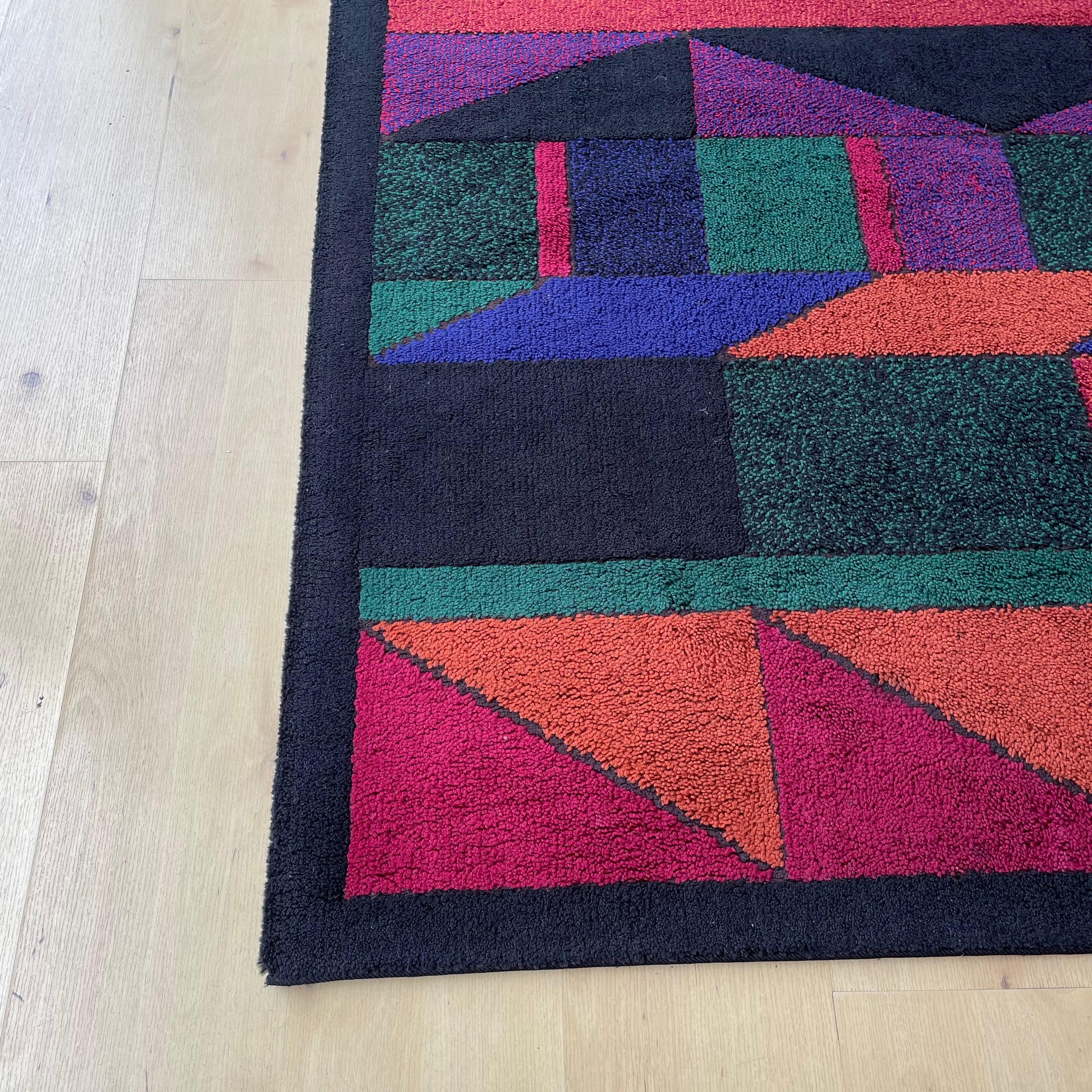 Mid-Century Modern Psychedelic Memphis Style abstract Rug Carpet by Atrium Tefzet, Germany 1980s For Sale