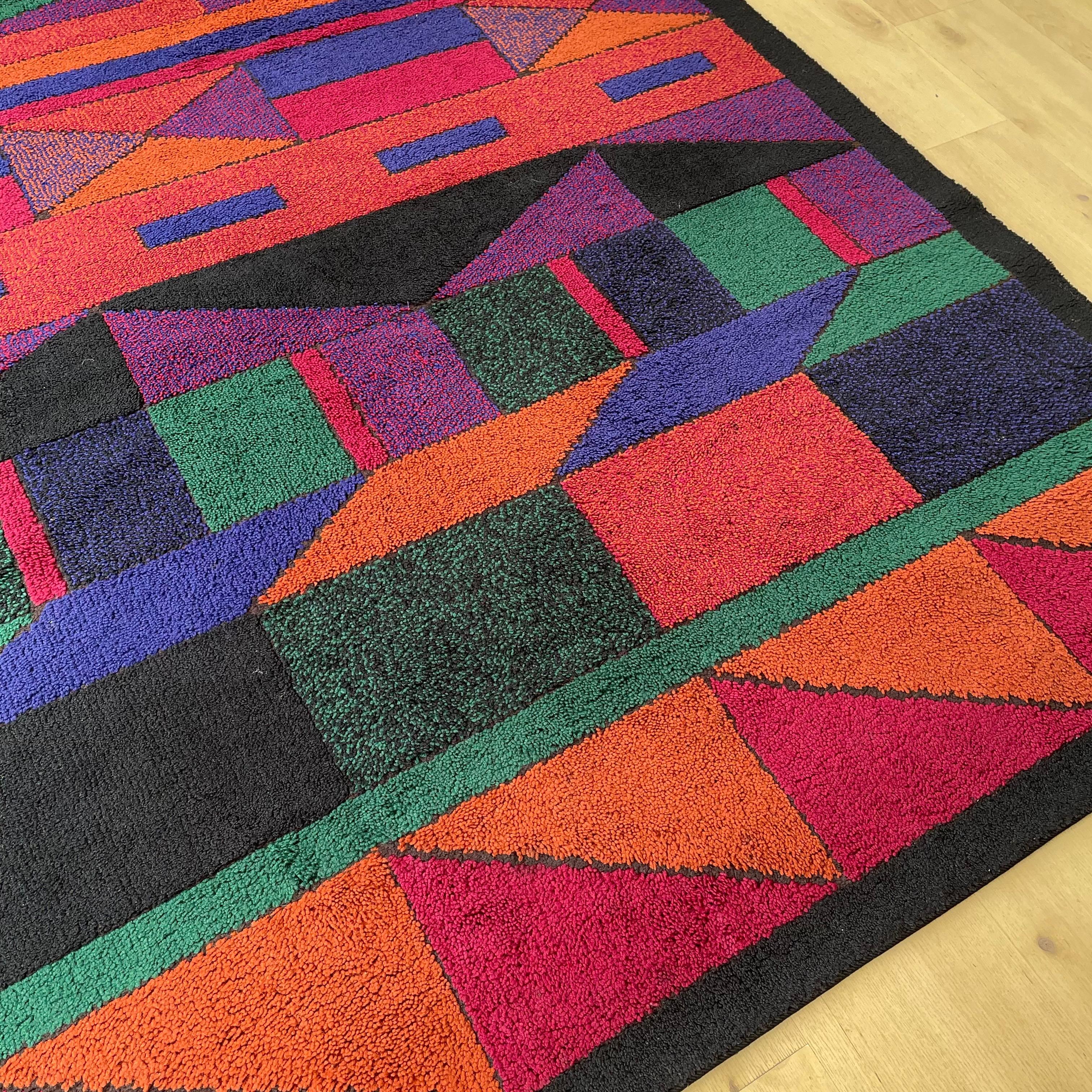 20th Century Psychedelic Memphis Style abstract Rug Carpet by Atrium Tefzet, Germany 1980s For Sale