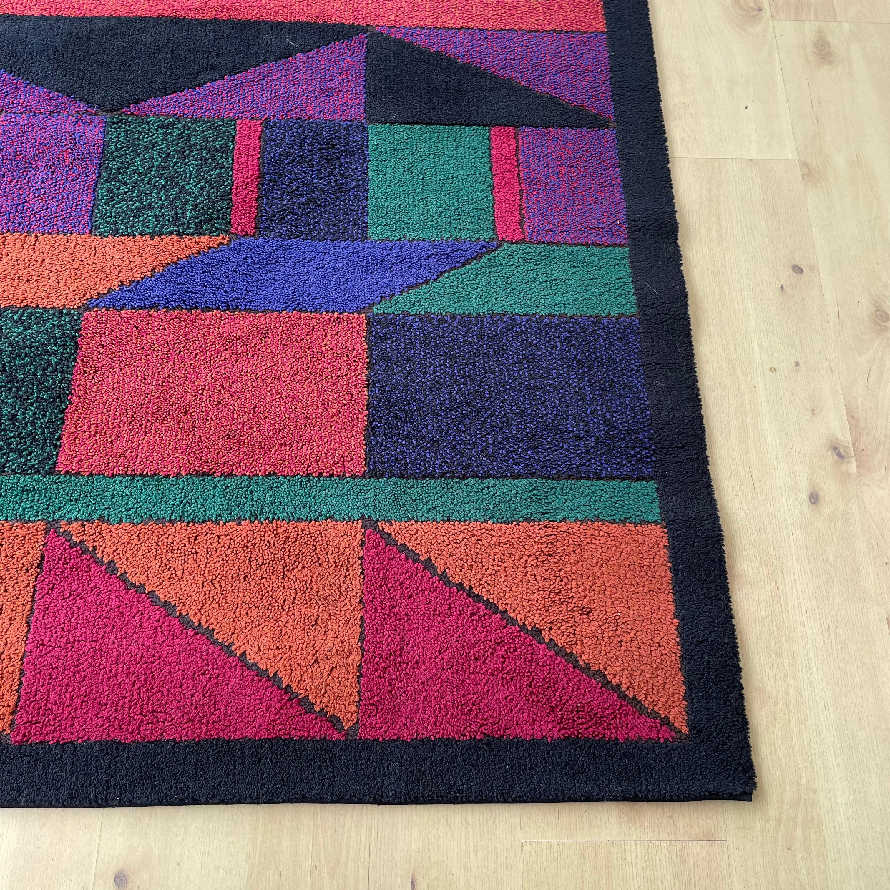 Wool Psychedelic Memphis Style abstract Rug Carpet by Atrium Tefzet, Germany 1980s For Sale