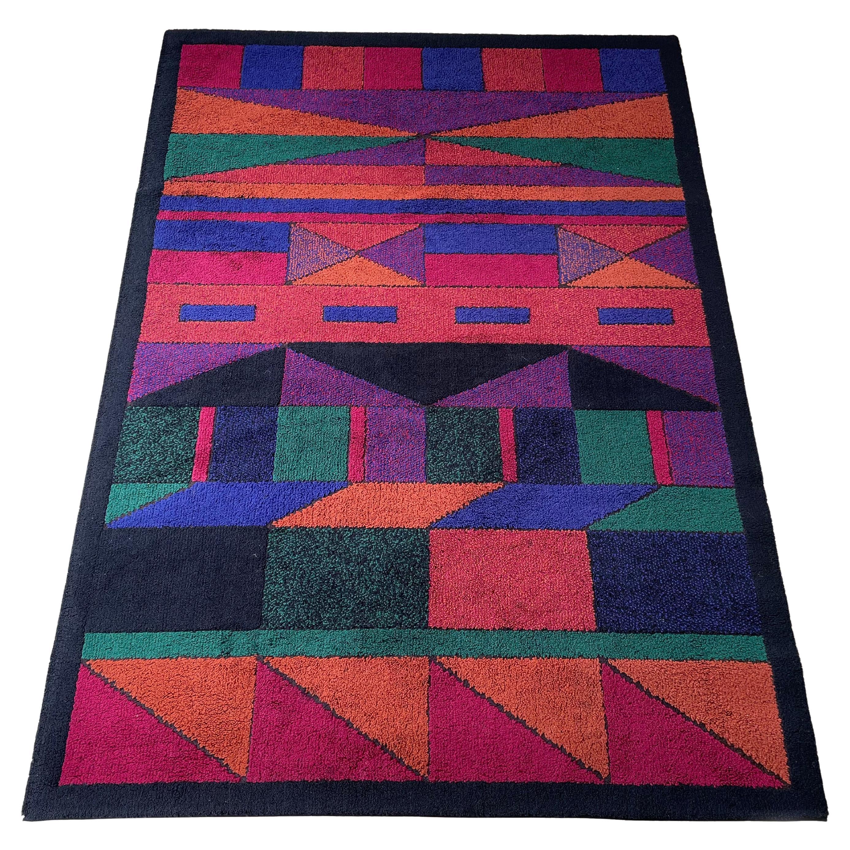 Psychedelic Memphis Style abstract Rug Carpet by Atrium Tefzet, Germany 1980s For Sale