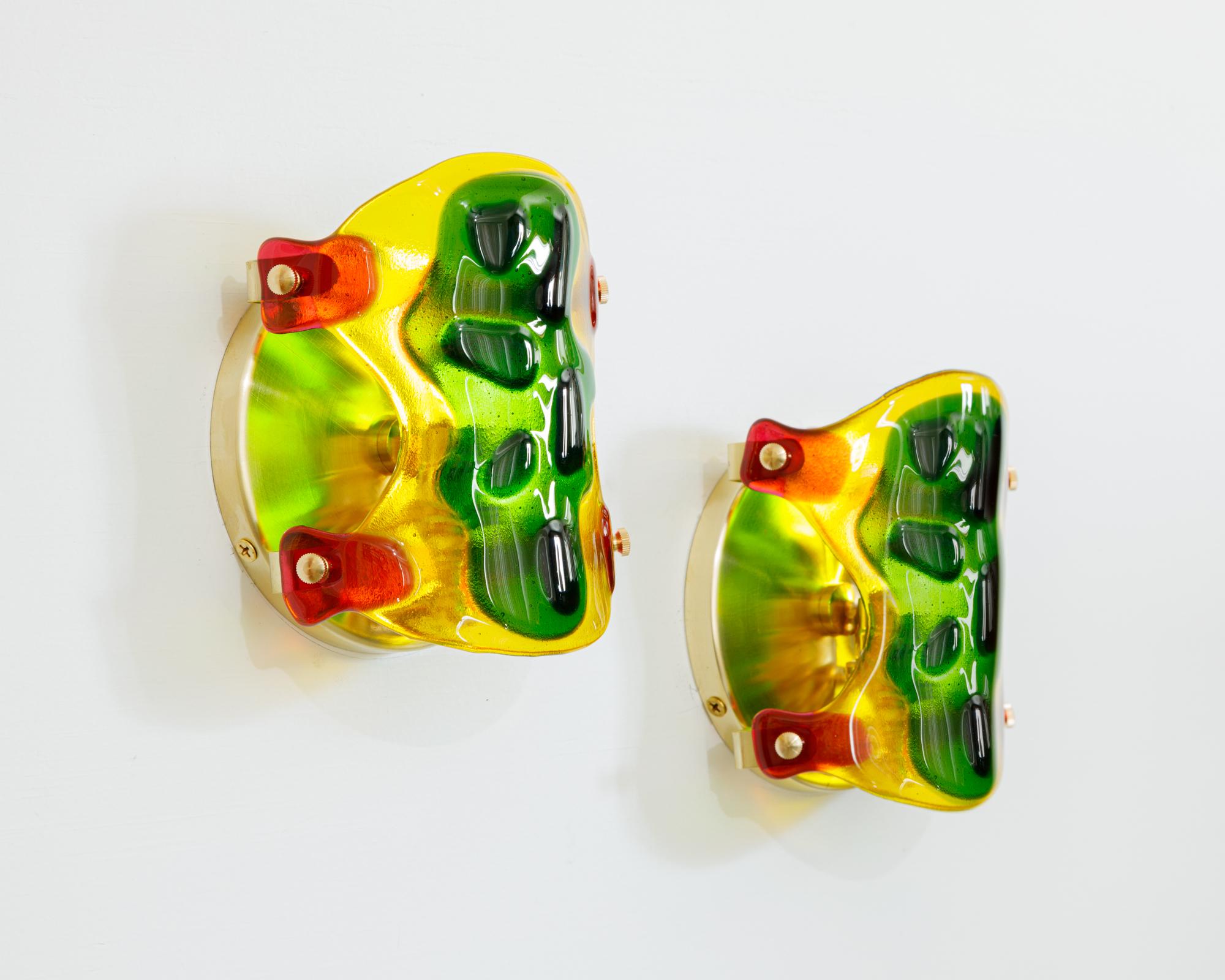 Psychedelic shells are the first design in Another Human's magical evolution collection, a series of one of a kind glass sconces inspired by fantasy flora and fauna.

These glass and brass sconces are meant to appear like tortoise shells belonging