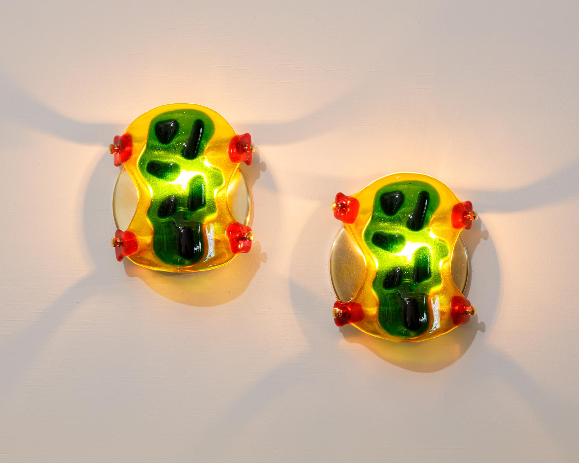 Modern Psychedelic Shells, Pair of One of a Kind Glass Contemporary Sconces For Sale