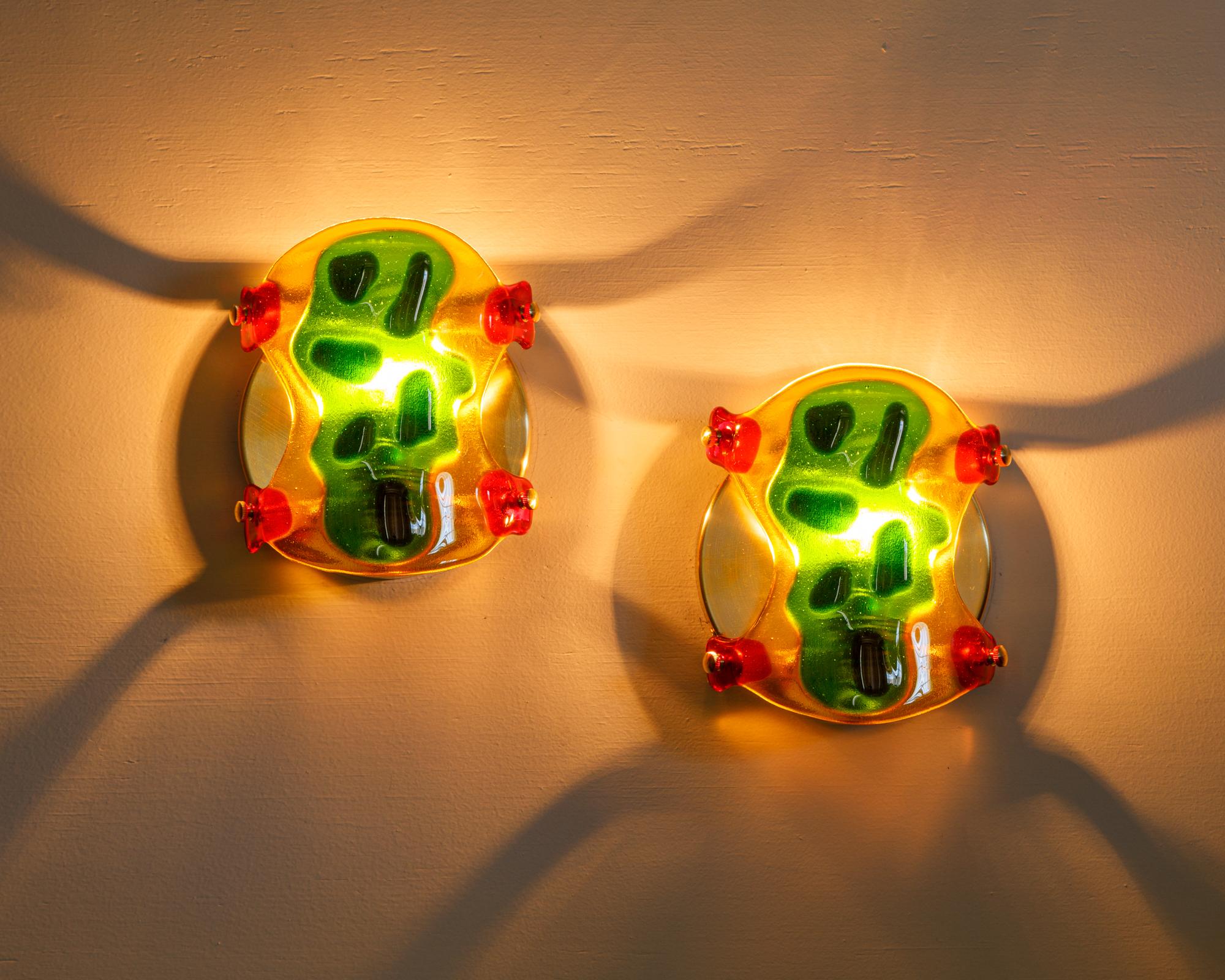 American Psychedelic Shells, Pair of One of a Kind Glass Contemporary Sconces For Sale