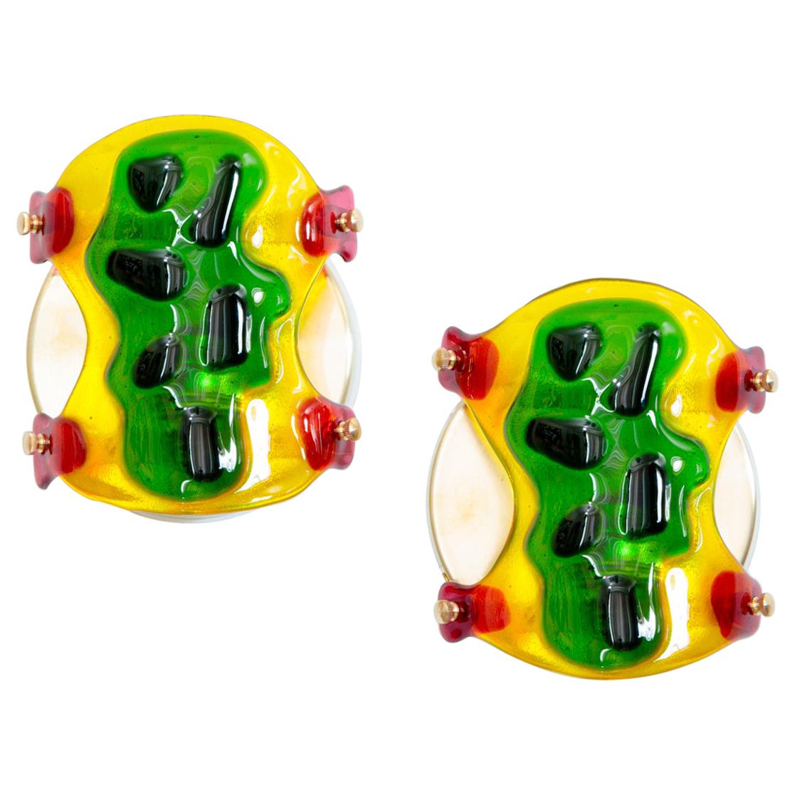 Psychedelic Shells, Pair of One of a Kind Glass Contemporary Sconces For Sale