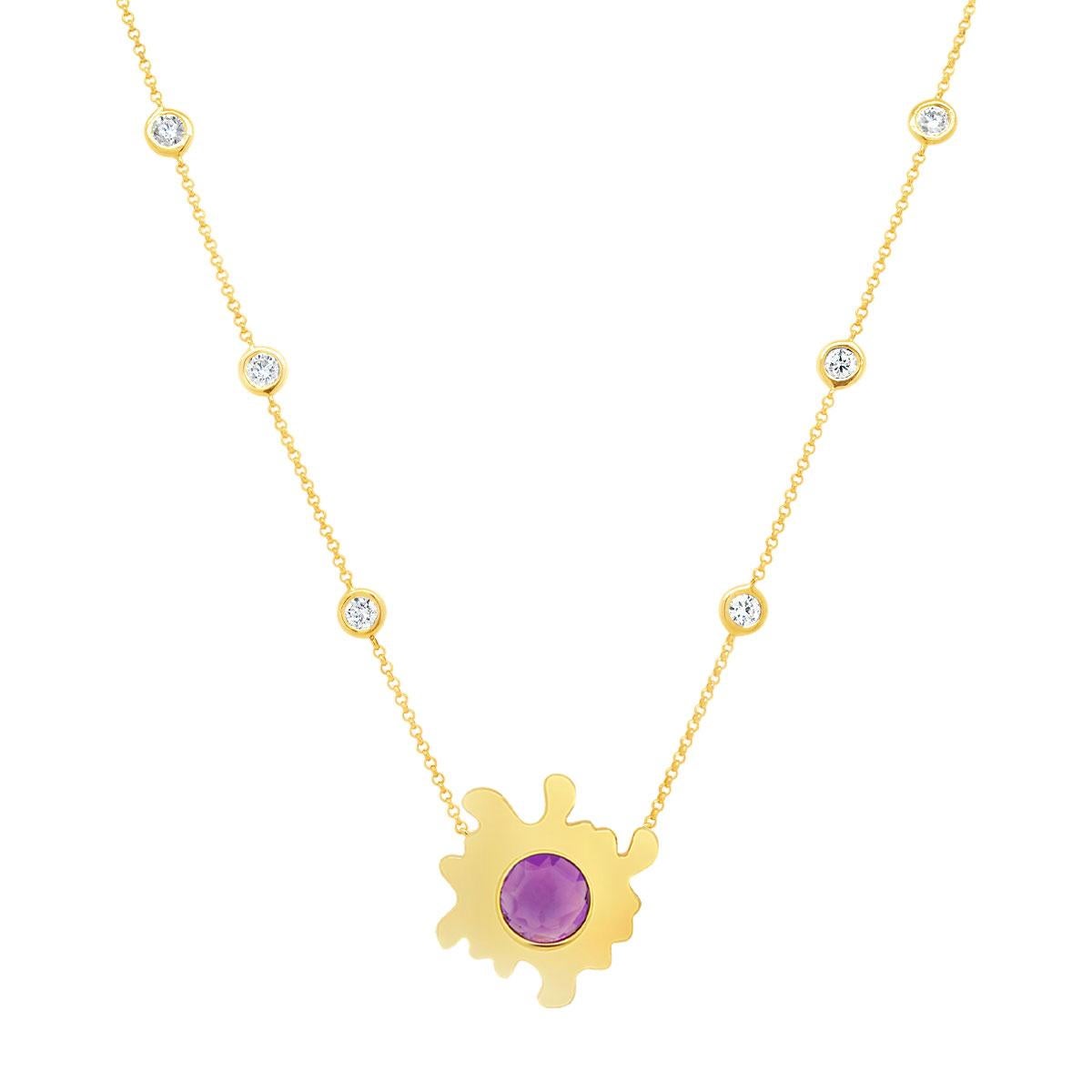 Purple haze all in your brain. This one of a kind necklace, featuring a round amethyst and tomato enamel, is designed to challenge what we consider 