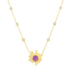 Psychedelic Solitaire Necklace 4.6GMS 3.54CTW Amethyst and Tomato Enamel