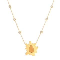 Psychedelic Solitaire Necklace 5.7gms 6.15ctw Citrine and Forest Enamel