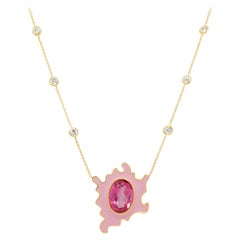 Psychedelic Solitaire Necklace 5.7GMS 6.15ctw Pink Tourmaline and Enamel