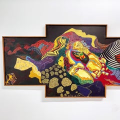 Psychedelic Twelve Foot Diptych Abstract Shaped Canvas Painting Circa 1960s