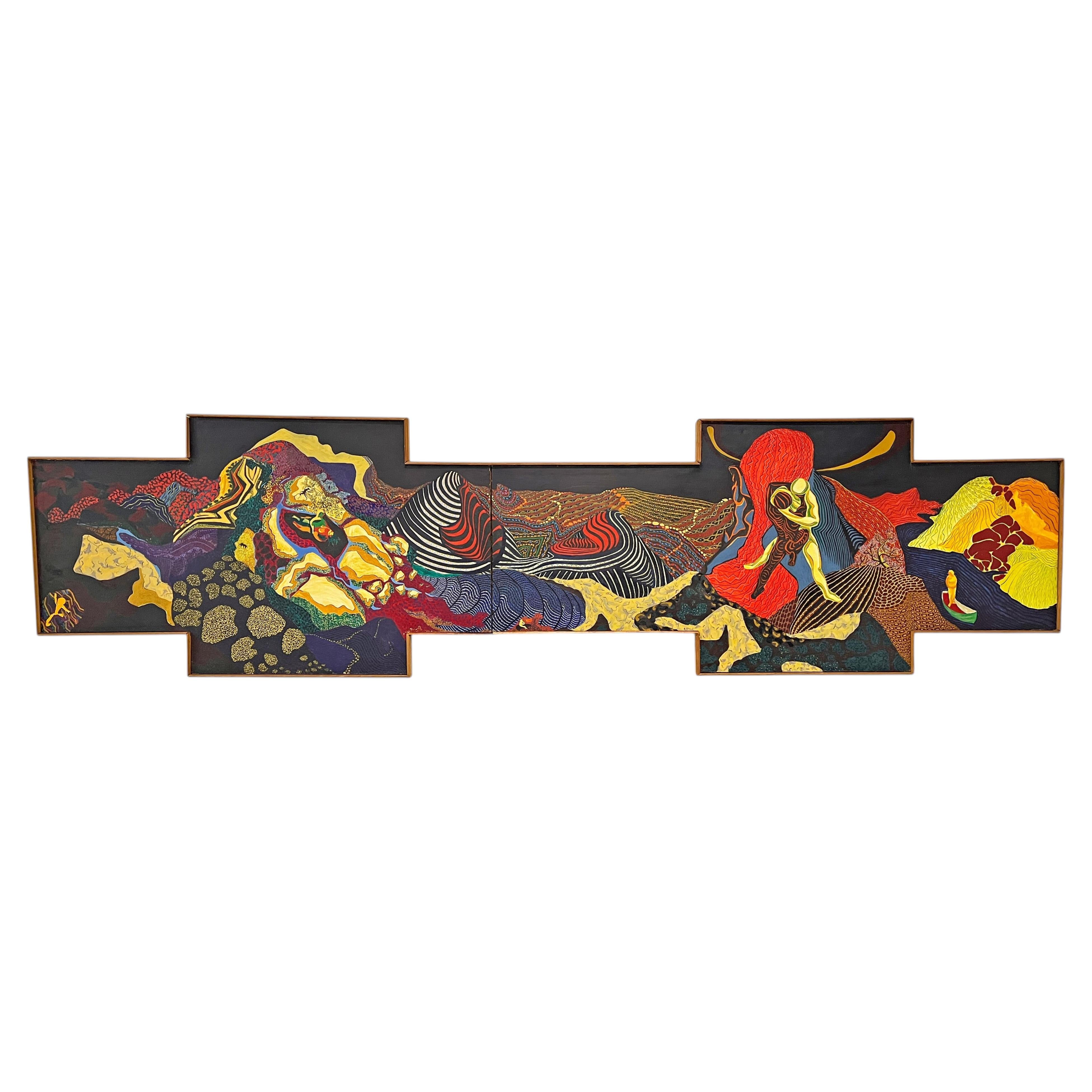 Psychedelic Twelve Foot Diptych Abstract Shaped Canvas Painting Circa 1960s For Sale