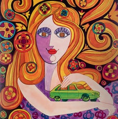 Psychedelic Vintage Poster, Renault R16, Car, Automobile, Hippy, Pop Art, 1970