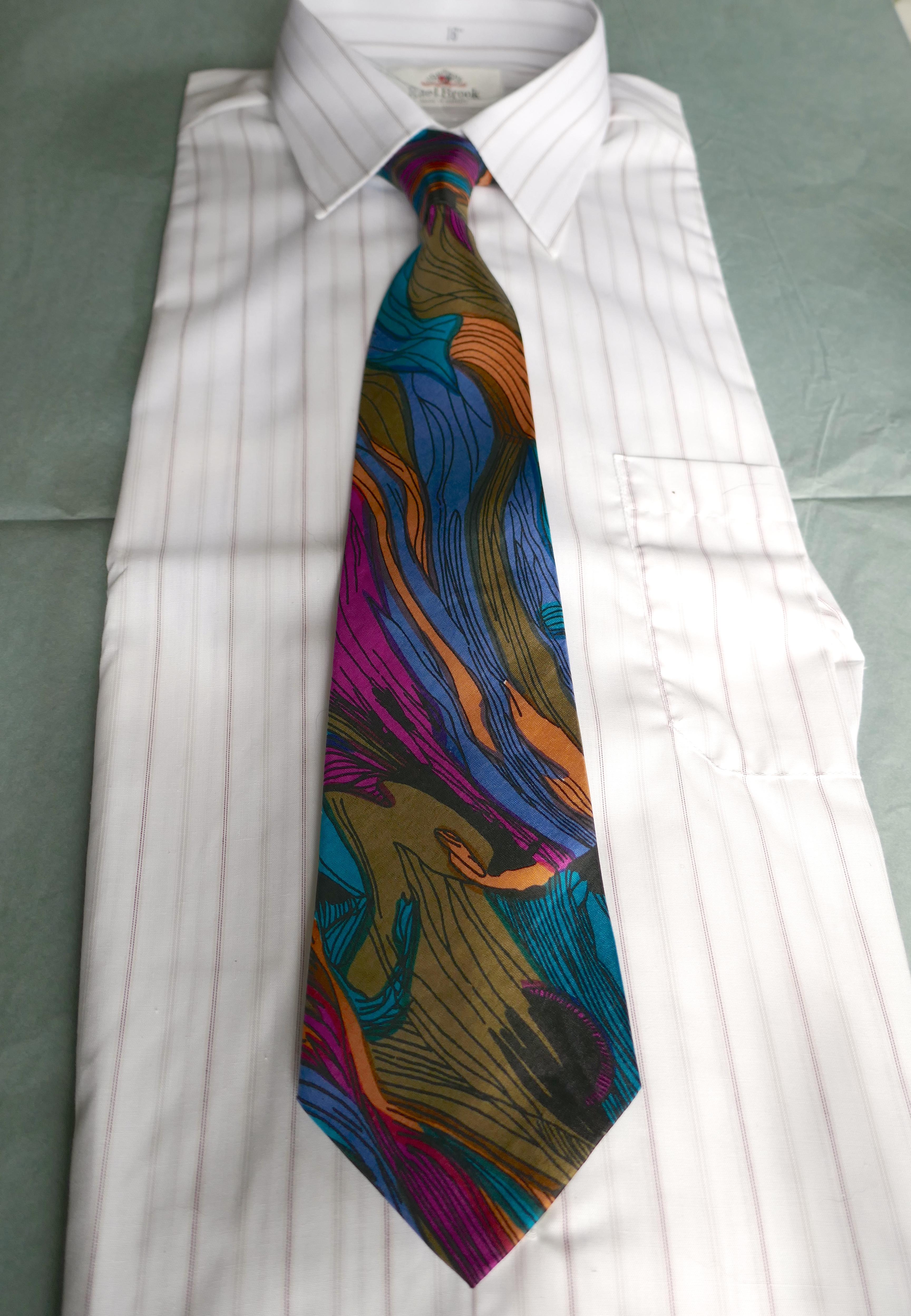 Men's Psychedelic Vintage Retro Silk Tie, Classic from 1960s For Sale