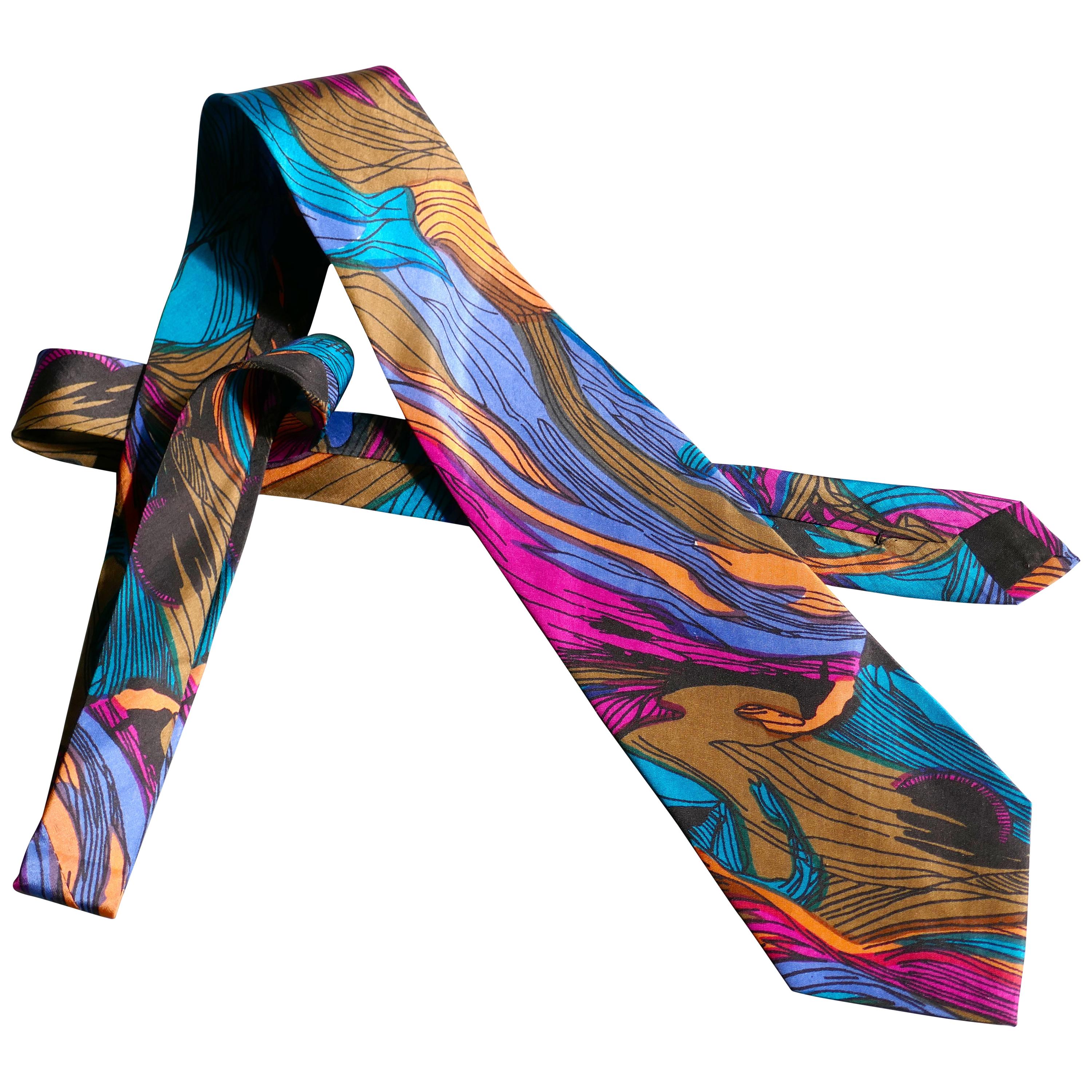 Psychedelic Vintage Retro Silk Tie, Classic from 1960s For Sale