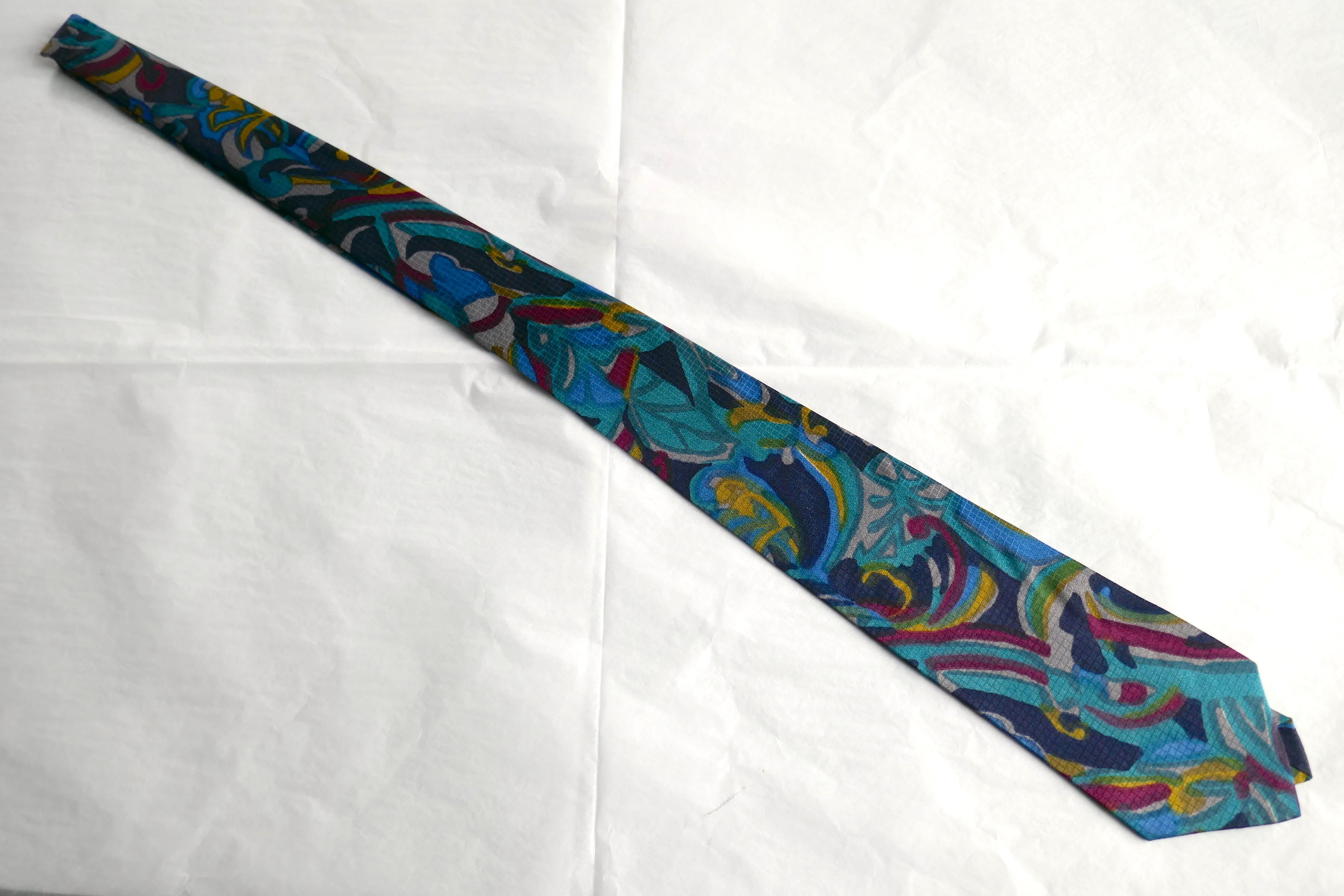 Blue Psychedelic Vintage Retro Silk Tie, Pop Art Classic from 1960s For Sale