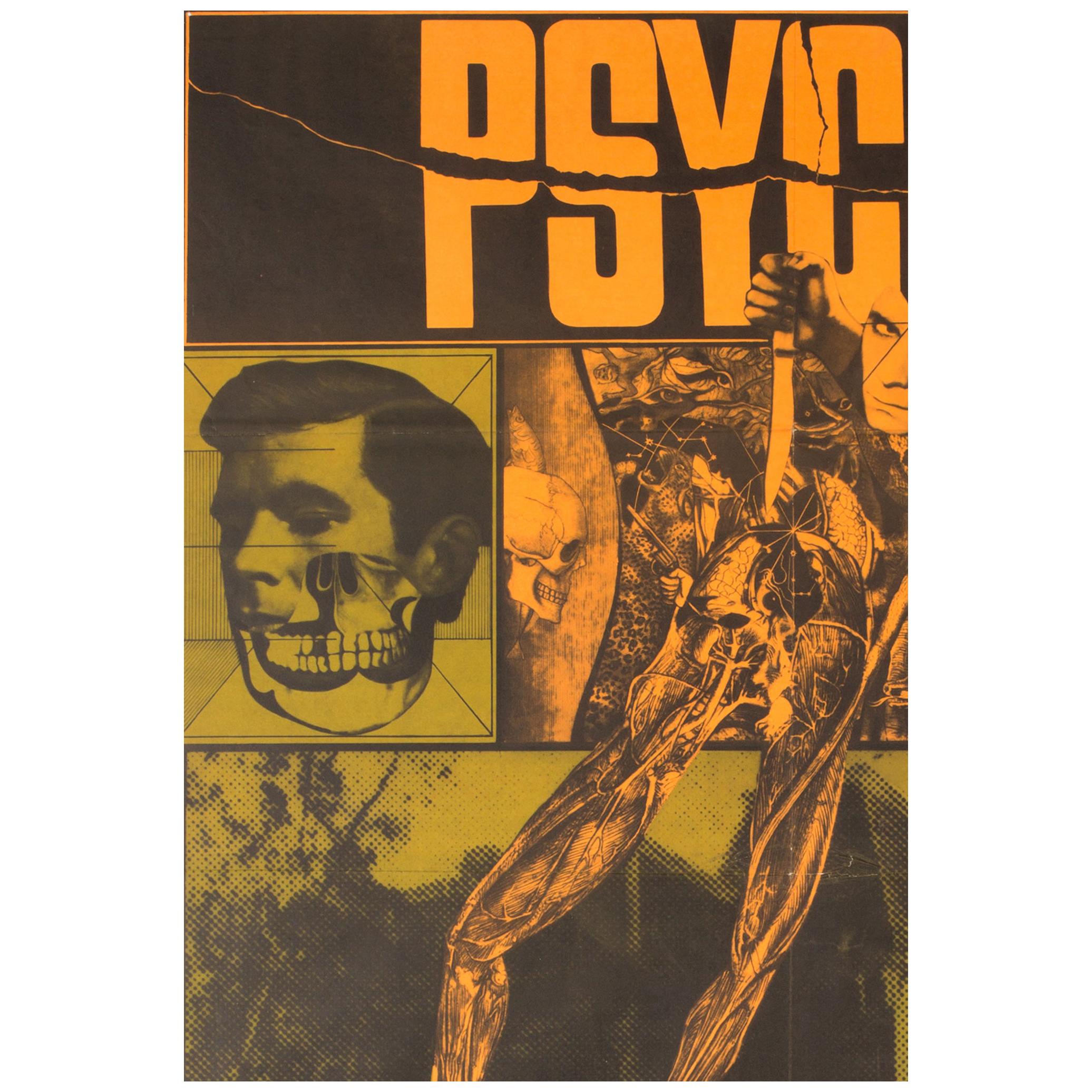 "Psycho", Czech Film Movie Poster, 1970, Hitchcock