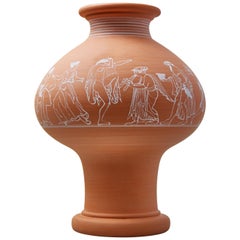Psykter, Decorated Terracotta Bouquet Vase, Classic Greek Ceramic Inspiration