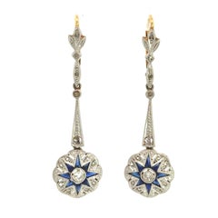 Orecchini pendenti con zaffiro e diamante in PT e 18k Art Deco