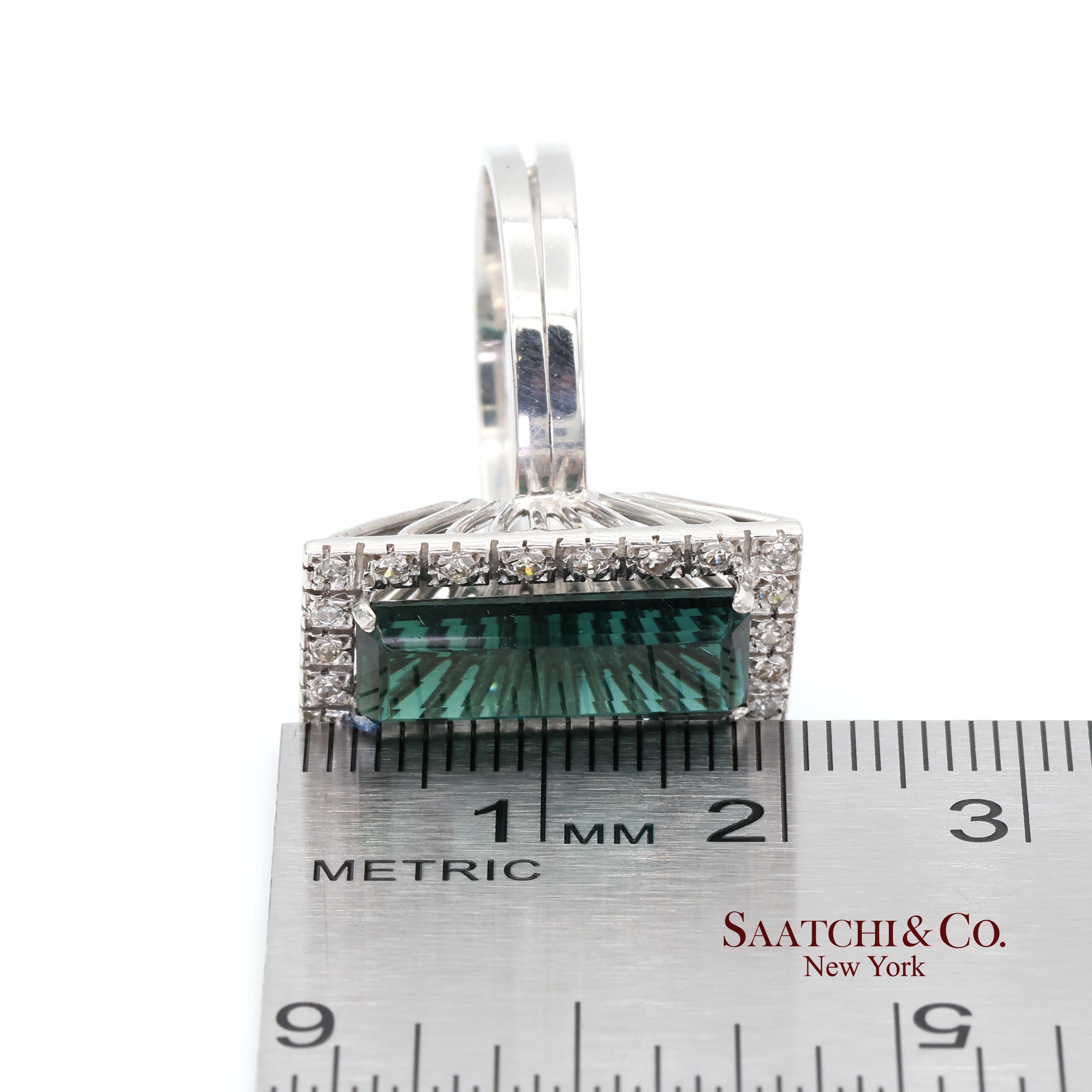 Pt 900 Bague en tourmaline verte naturelle et diamant naturel en vente 4