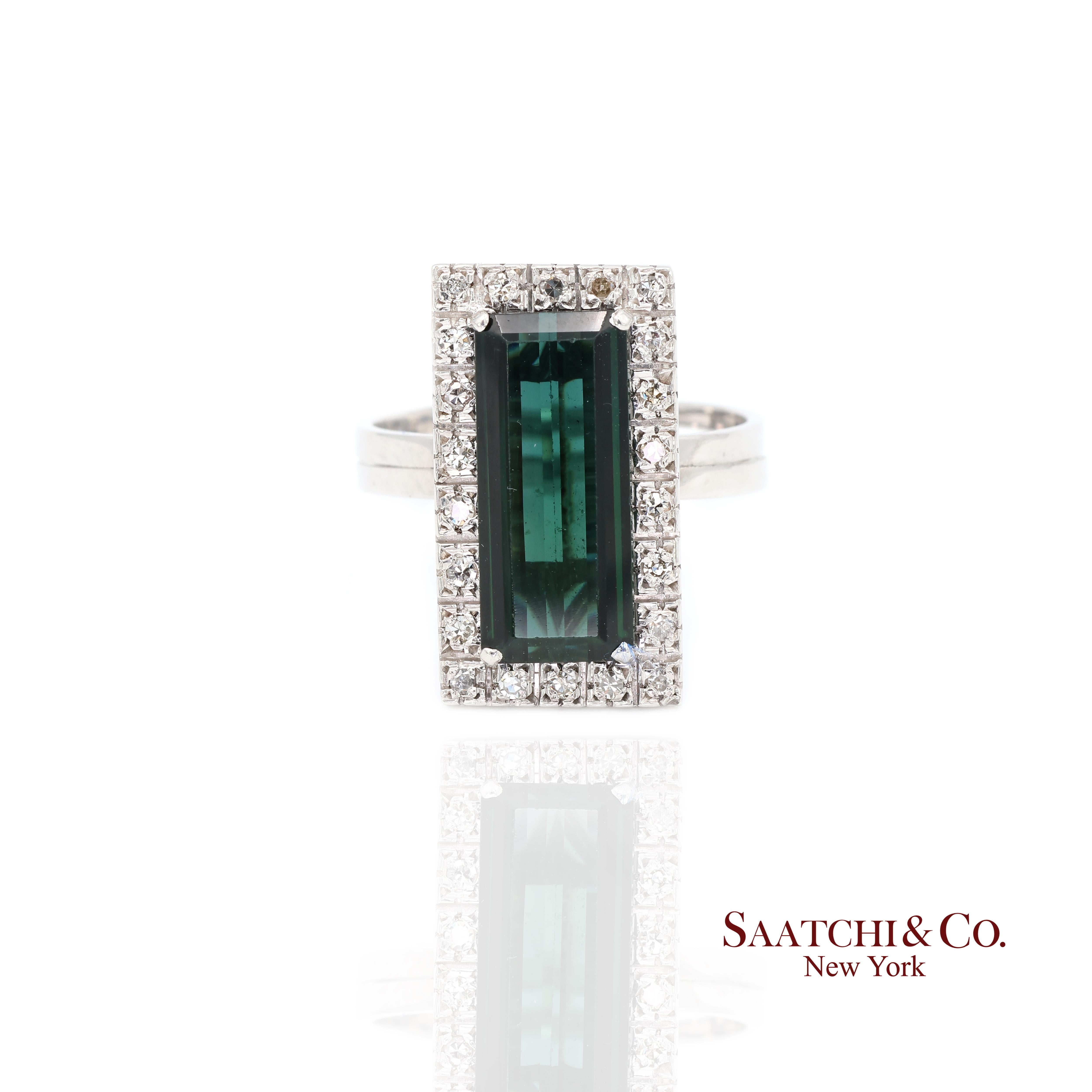 Pt 900 Bague en tourmaline verte naturelle et diamant naturel Pour femmes en vente