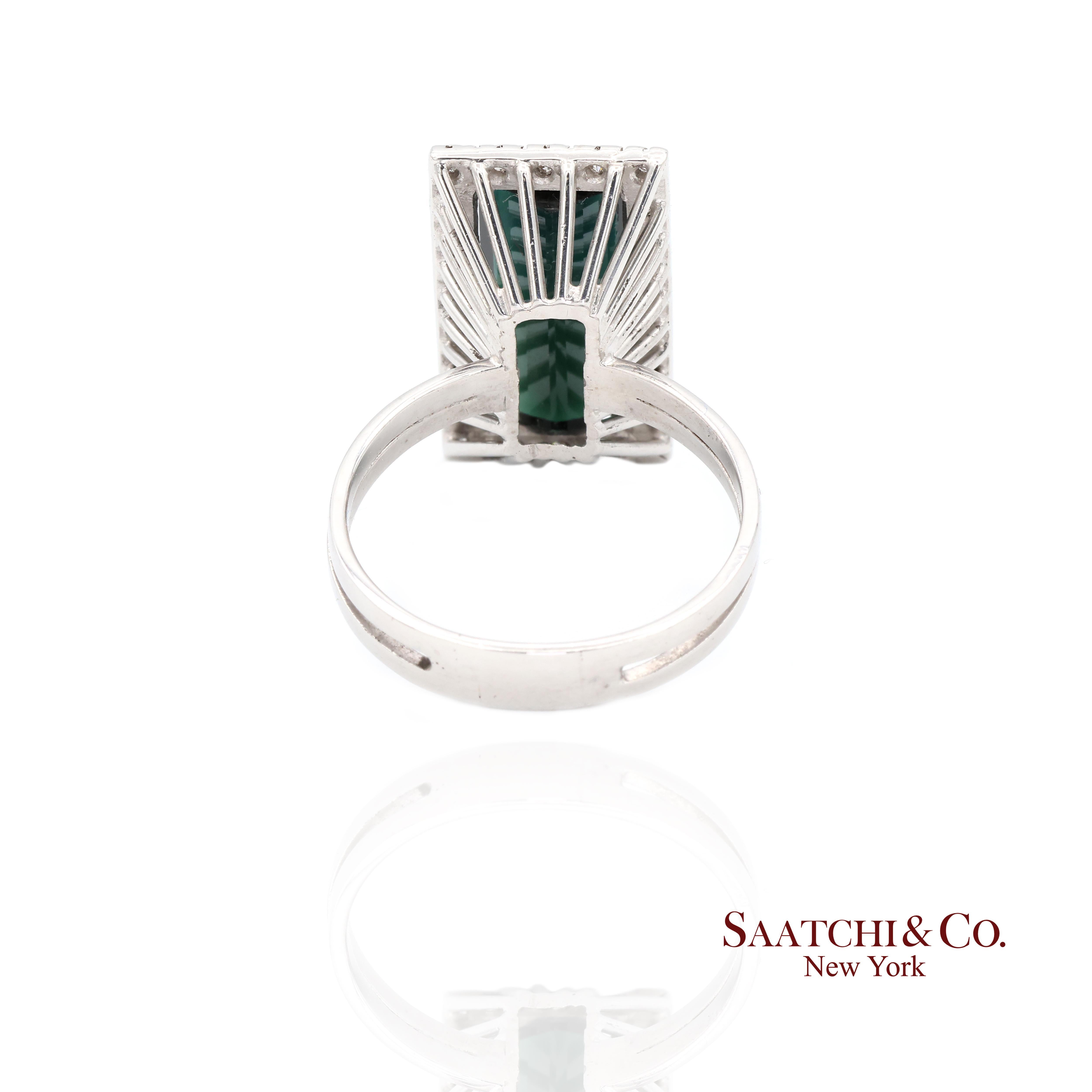Pt 900 Bague en tourmaline verte naturelle et diamant naturel en vente 1