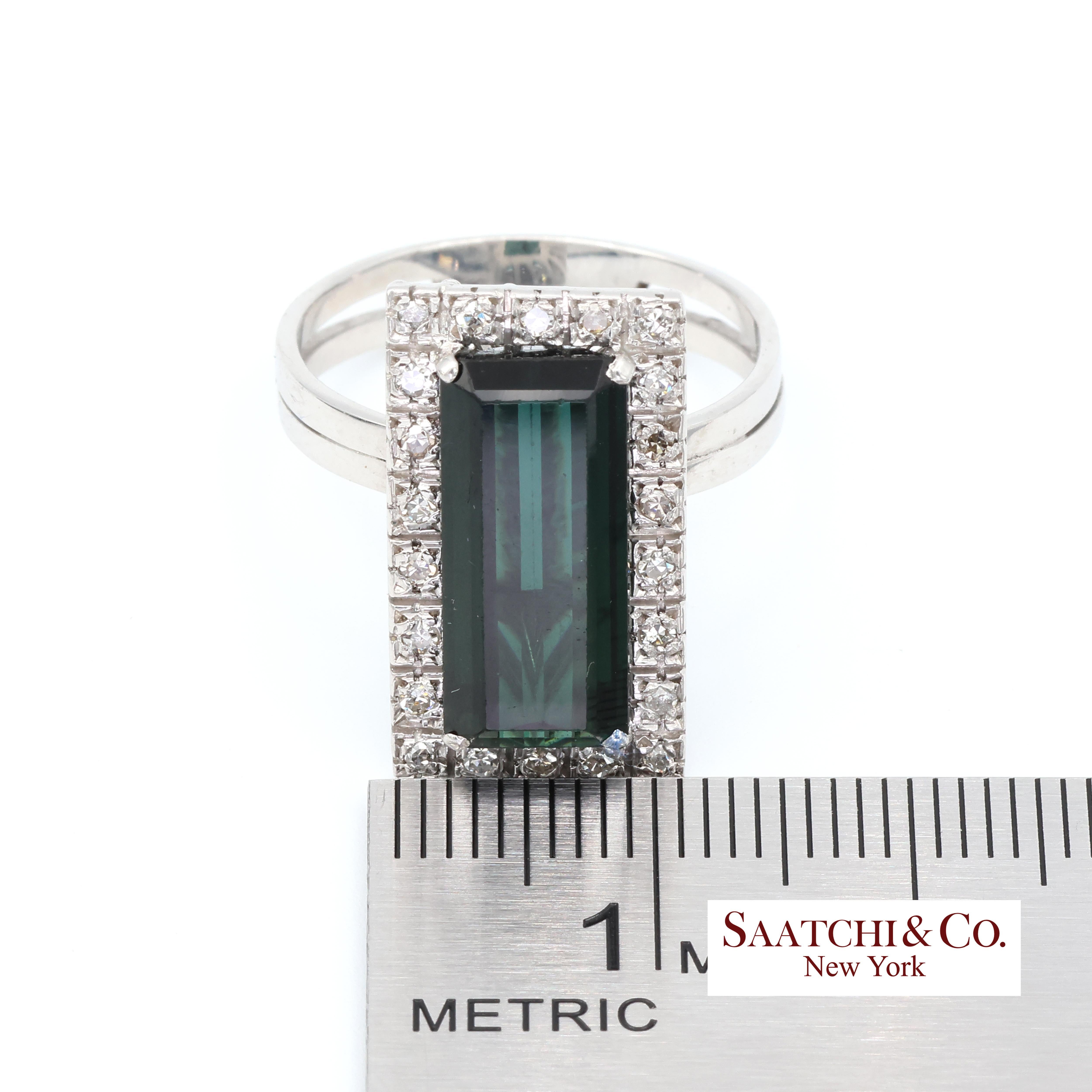 Pt 900 Bague en tourmaline verte naturelle et diamant naturel en vente 3