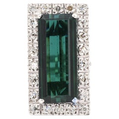 Pt 900 Natural Green Tourmaline and Natural Diamond Ring