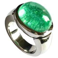 PT/950 Platinum Ring with 1 Paraiba Tourmaline Cabouchon 10.54cts.