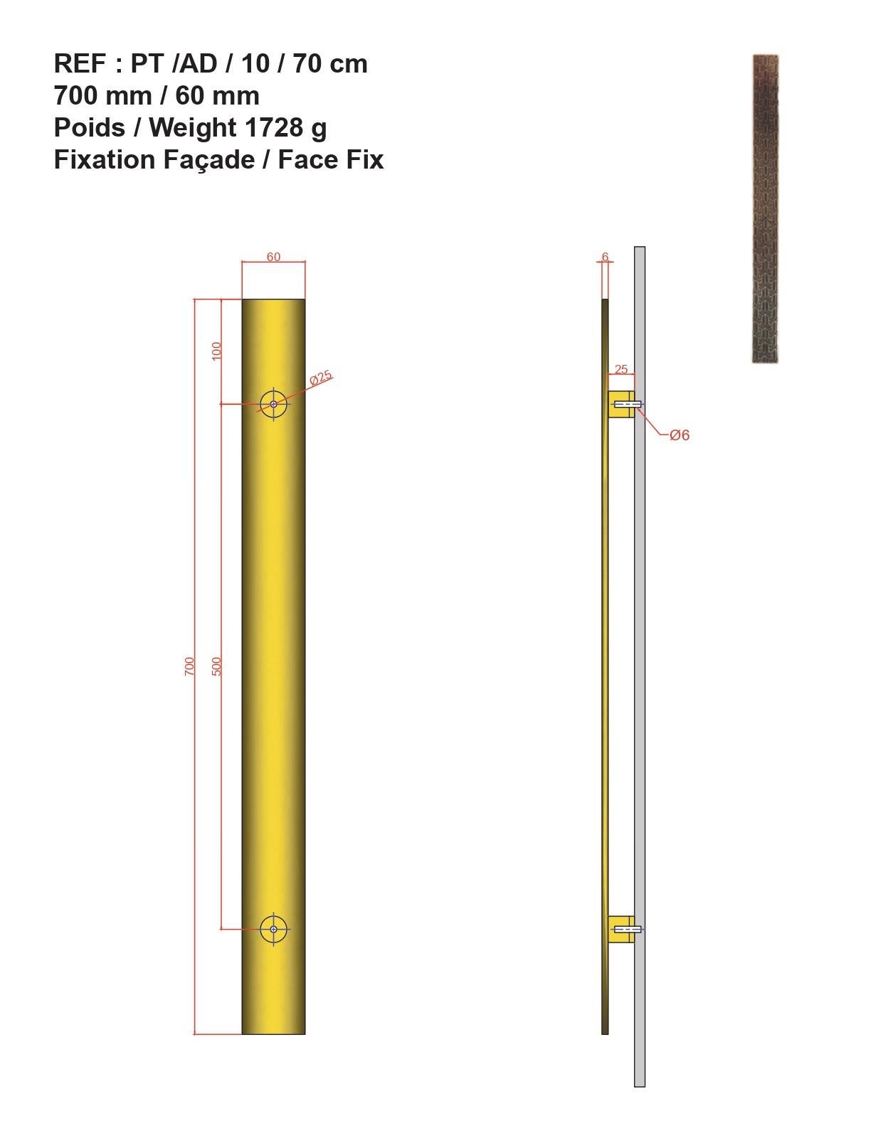 Hand-Crafted PT/AD/10 70cm Engraved brass door pull, 70cm Art deco collection For Sale