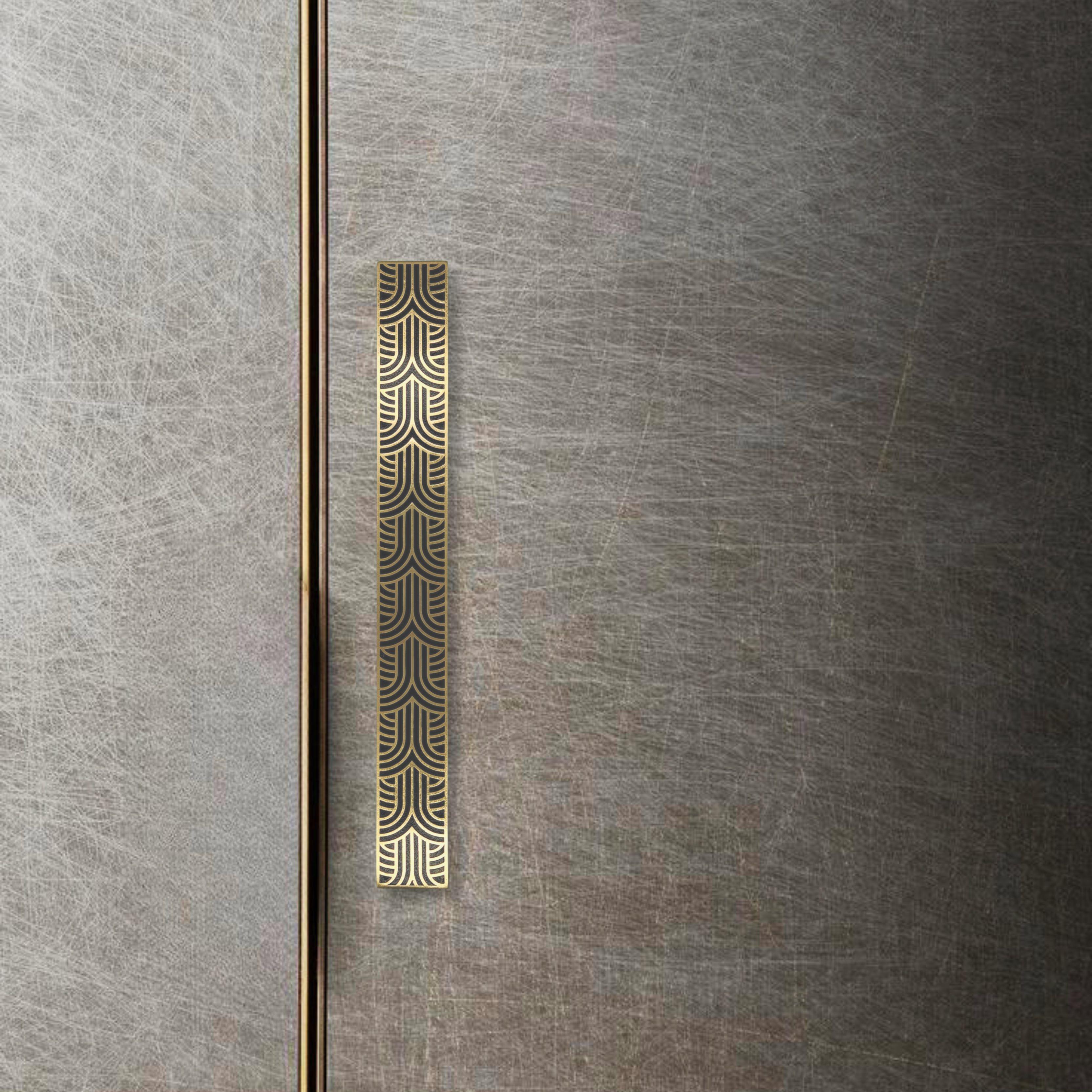 Moroccan PT/AD/10 Engraved brass cabinet pull , 30cm Art Deco collection For Sale