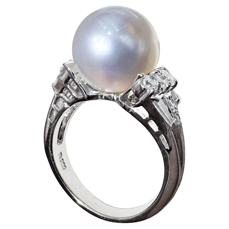 【Crown Radiance】Geometric Cluster Aurora South Sea Pearl Platinum Diamond Ring
