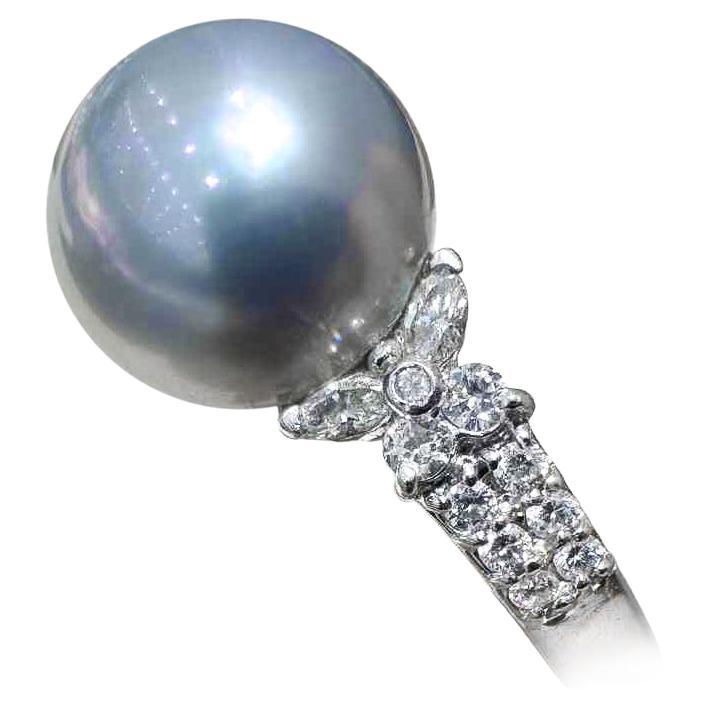 【Vine Symphony】Floral-Crown Aurora Tahitian Pearl Diamond Platinum Ring