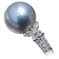 【Vine Symphony】Floral-Crown Aurora Tahitian Pearl Diamond Platinum Ring