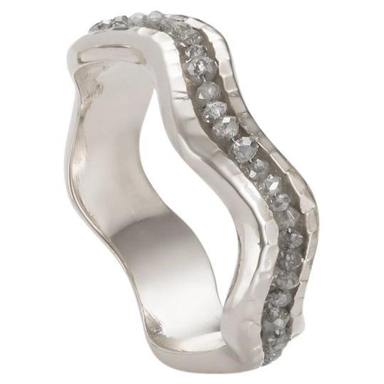Customizable Platinum Wave Ring with White Diamonds For Sale at 1stDibs