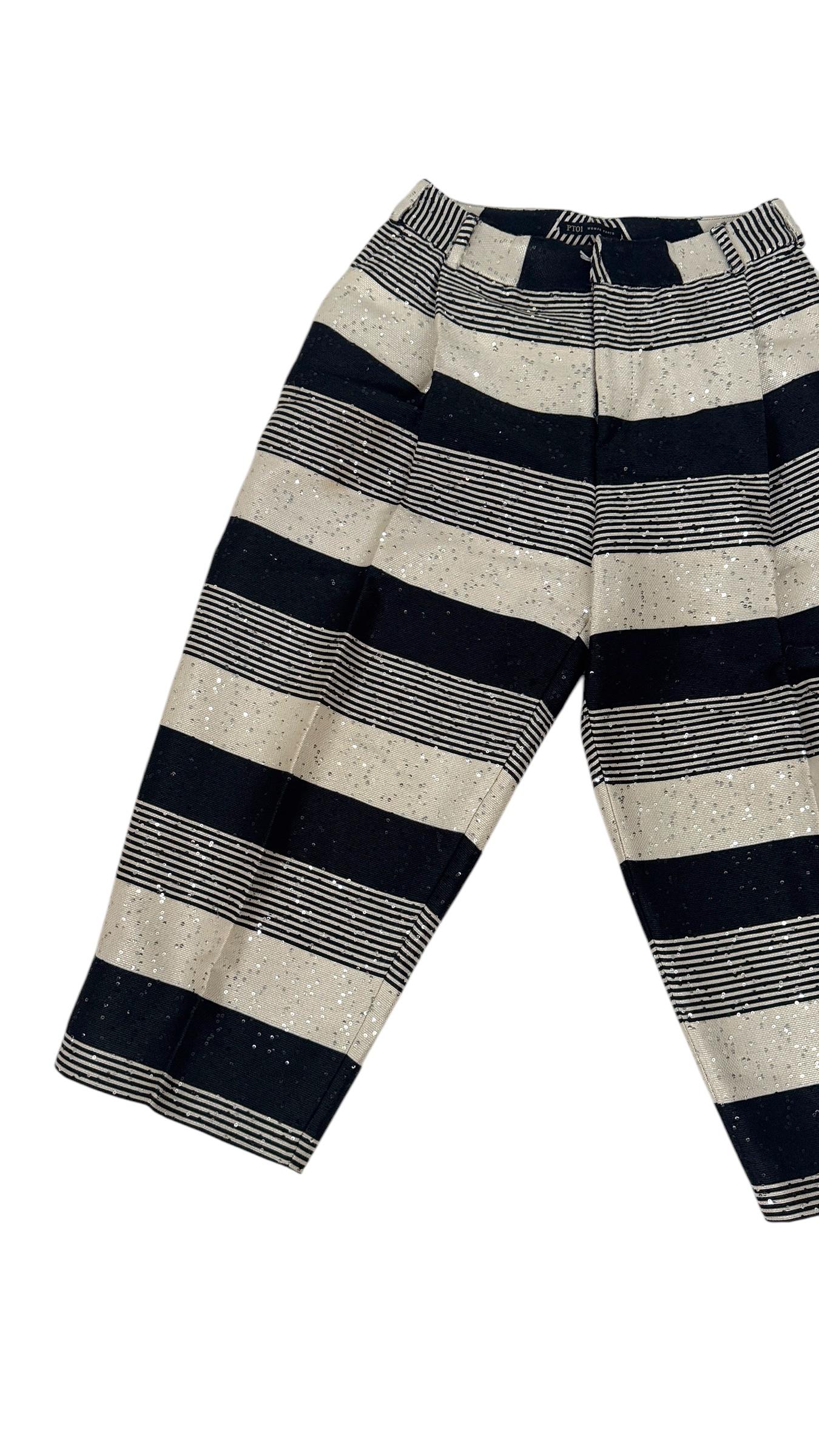 Black PT01 Striped Jacquard Cropped Pants with Sequins - We pay for import duty! For Sale