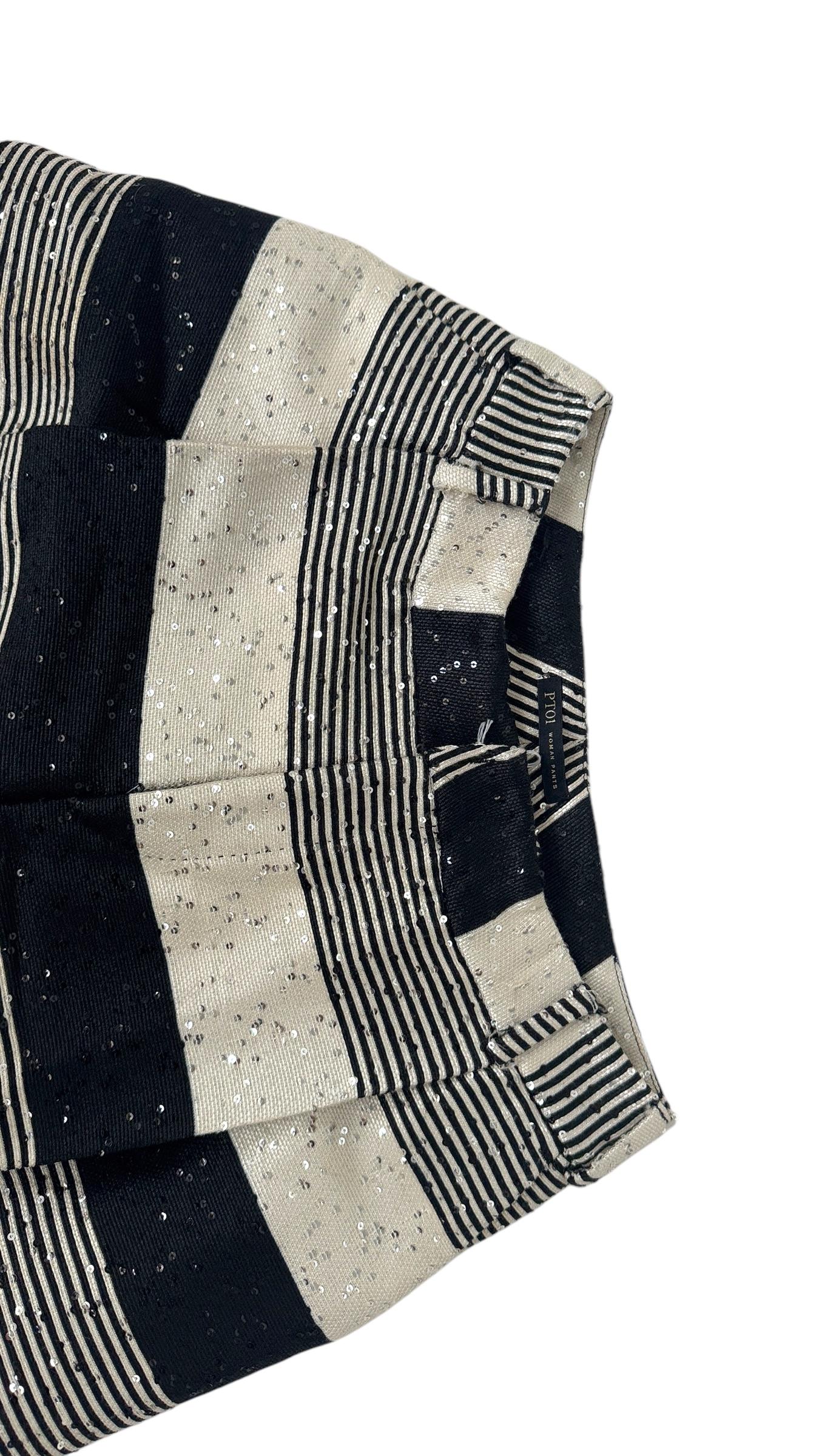 PT01 Striped Jacquard Cropped Pants with Sequins - We pay for import duty! For Sale 2