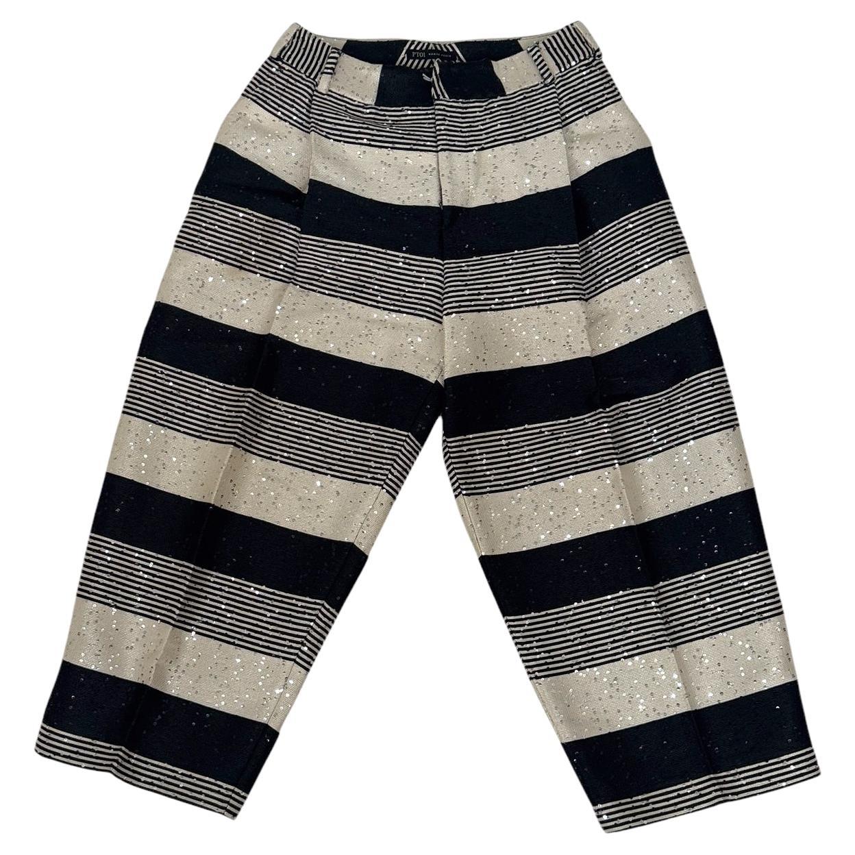 PT01 Striped Jacquard Cropped Pants with Sequins - We pay for import duty! For Sale