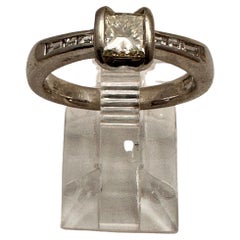 Pt.900 .545ct Princess Cut Diamond .18tcw Baguette Accents Ring Size 6
