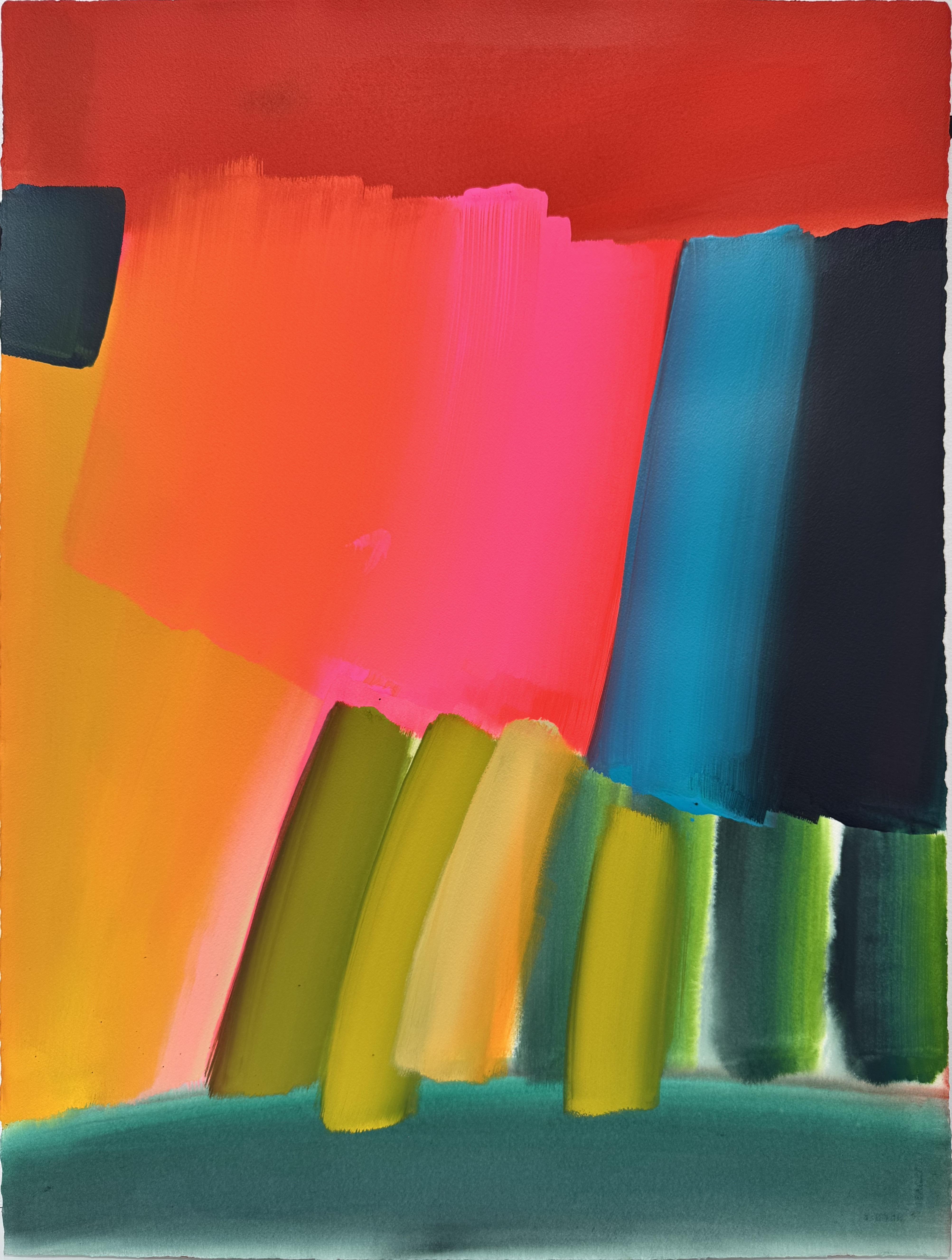 Neon Light (After Japan), 2025 by Ptolemy Mann. 56 x 76 cm. Liquid watercolor pigment, radiant watercolor and acrylic gouache on paper. A vivid abstract painting shaped by gesture and memory.

Neon Light (After Japan) is an original painting on
